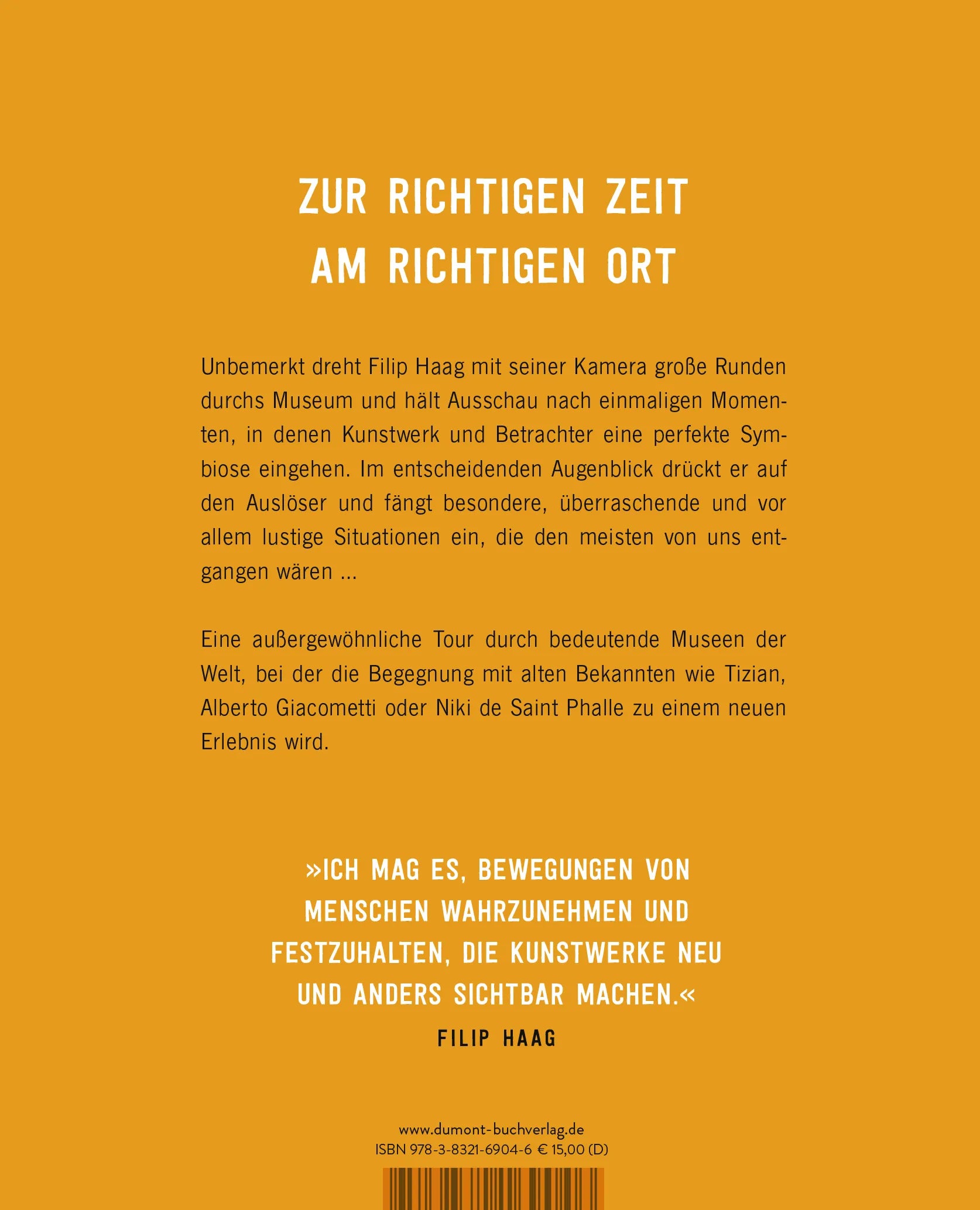 Buchrückseite von 'Die Kunst des Augenblicks' mit Klappentext - Gebundene Ausgabe