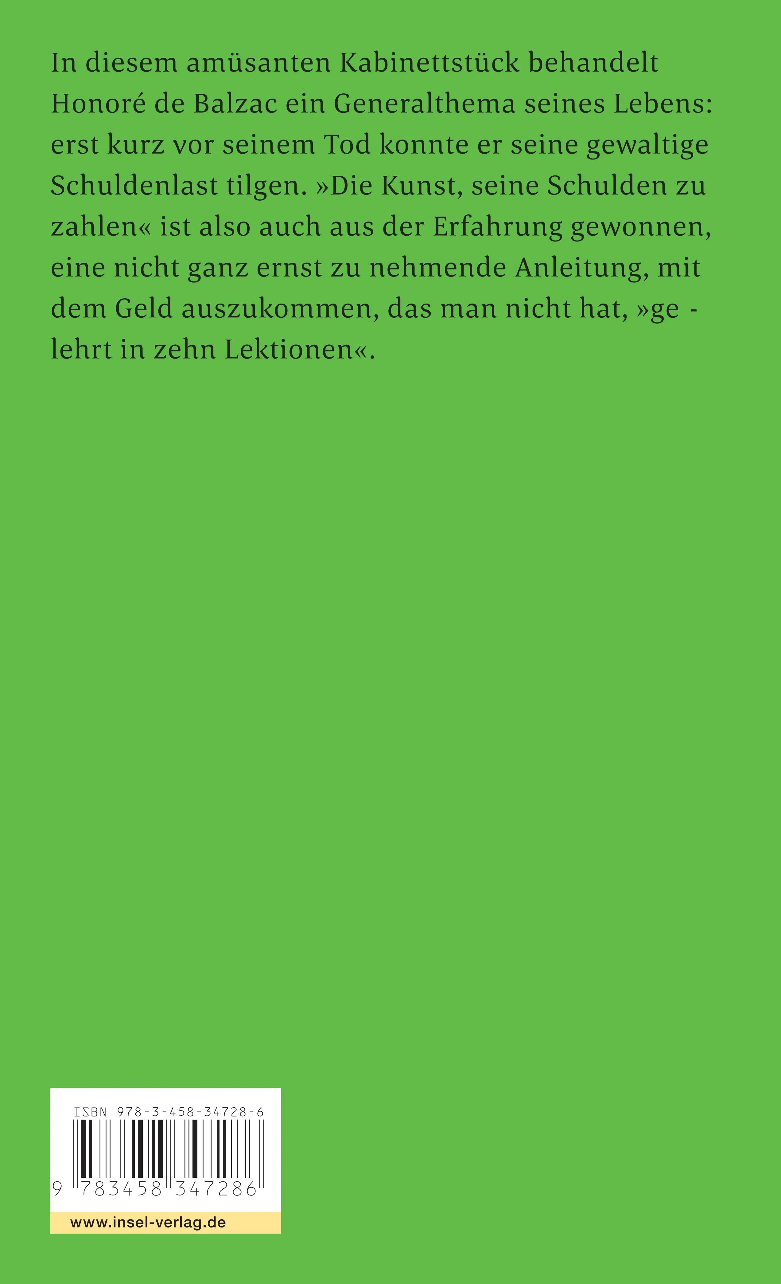 Buchrückseite von 'Die Kunst, seine Schulden zu zahlen und seine Gläubiger zu befriedigen, ohne auch nur einen Sou selbst aus der Tasche zu nehmen' mit Klappentext - Taschenbuch