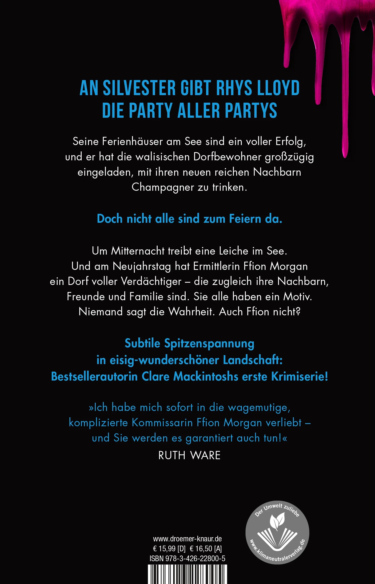 Buchrückseite von 'Die letzte Party' mit Klappentext - Paperback