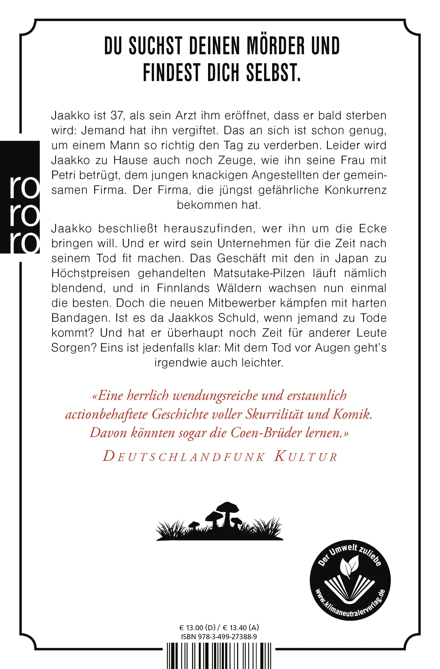 Buchrückseite von 'Die letzten Meter bis zum Friedhof' mit Klappentext - Taschenbuch