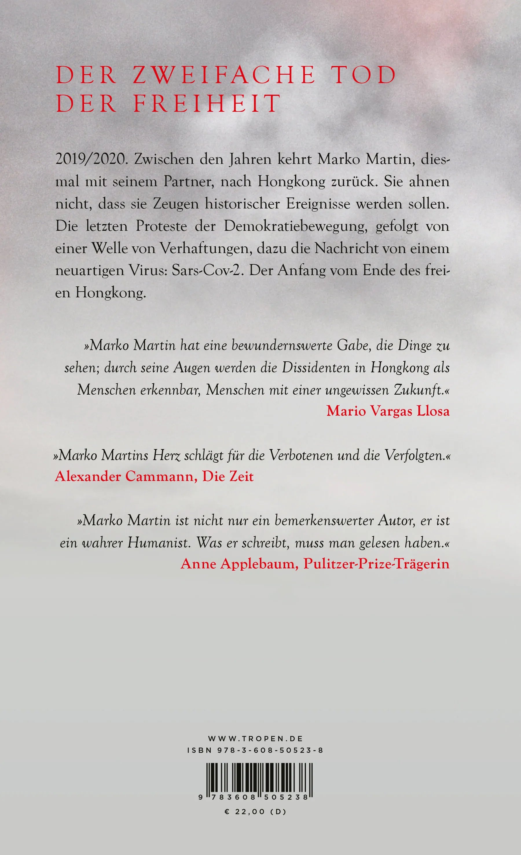 Buchrückseite von 'Die letzten Tage von Hongkong' mit Klappentext - Gebundene Ausgabe