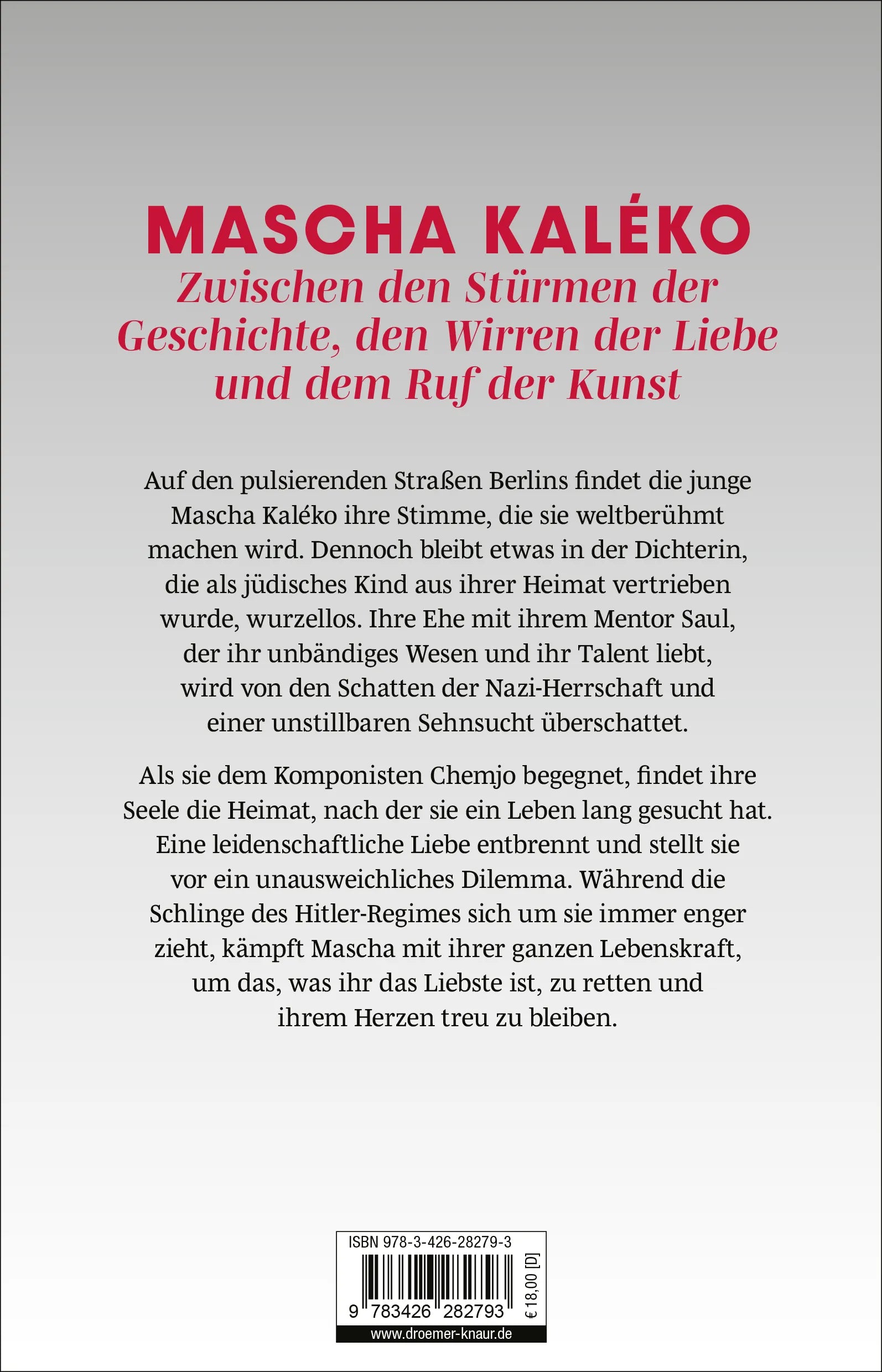 Buchrückseite von 'Die Liebe der Mascha Kaléko' mit Klappentext - Paperback
