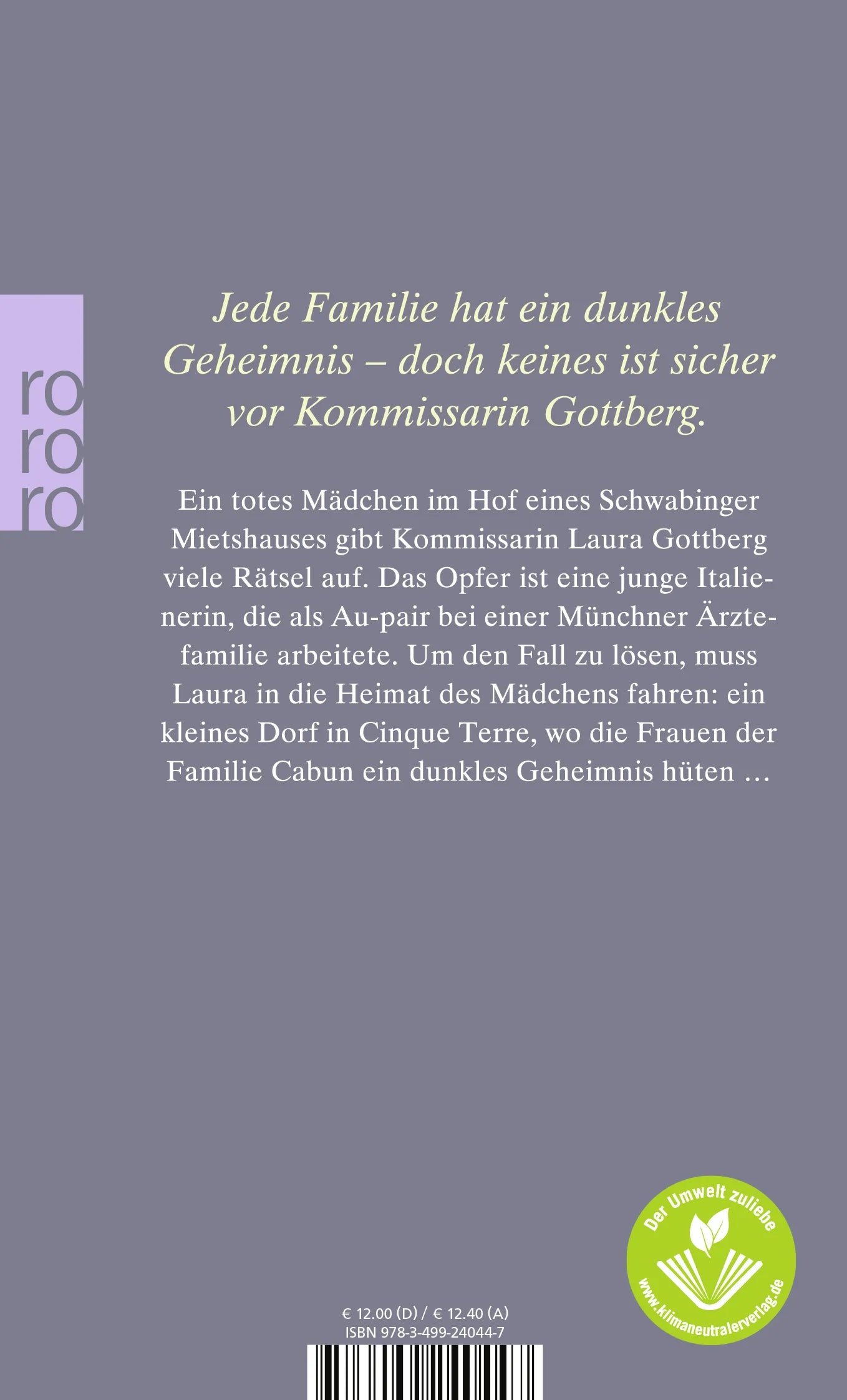 Buchrückseite von 'Die Löwin aus Cinque Terre: Laura Gottbergs dritter Fall' mit Klappentext - Taschenbuch