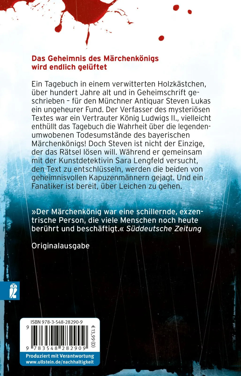 Buchrückseite von 'Die Ludwig-Verschwörung' mit Klappentext - Taschenbuch