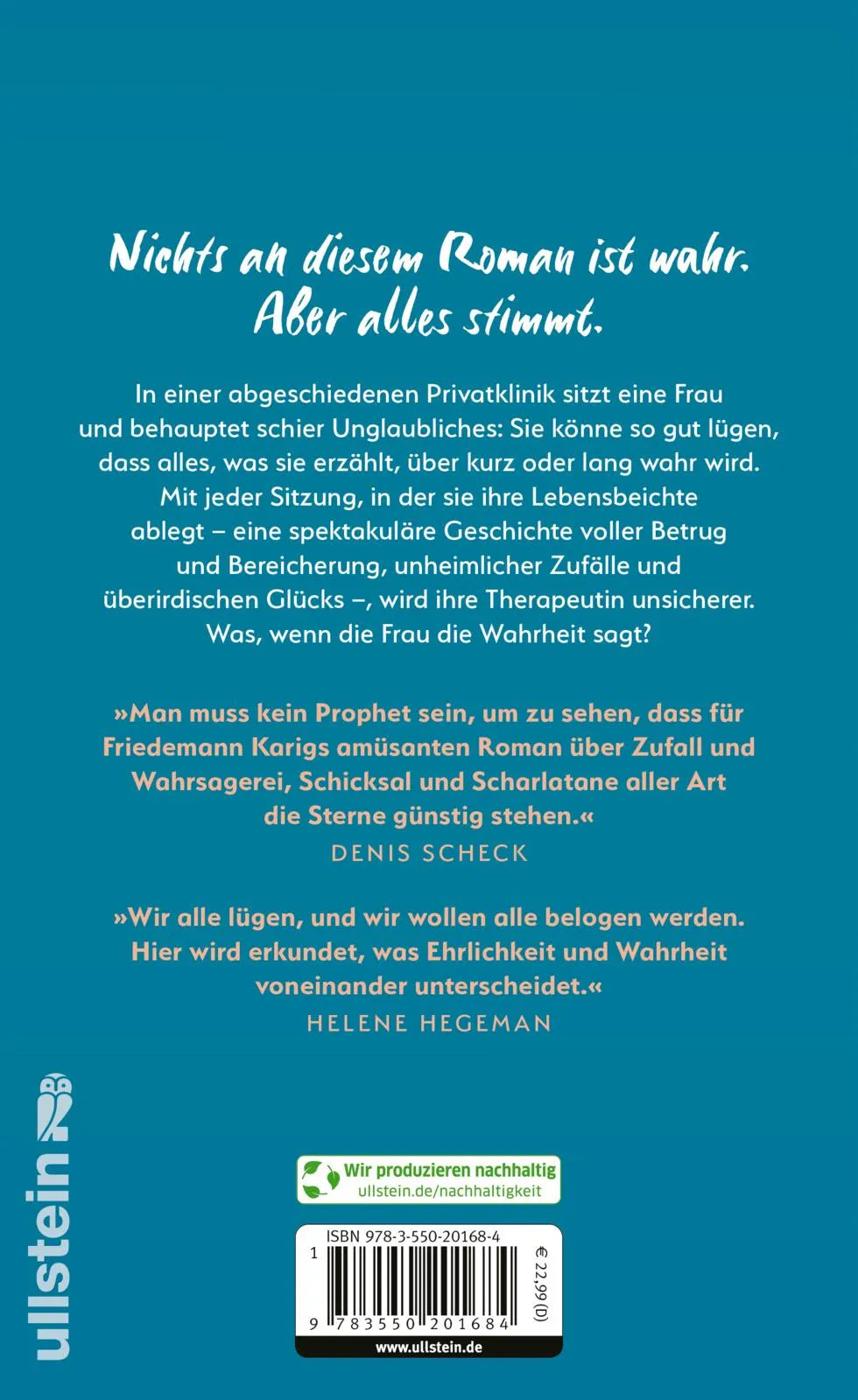Buchrückseite von 'Die Lügnerin' mit Klappentext - Gebundene Ausgabe