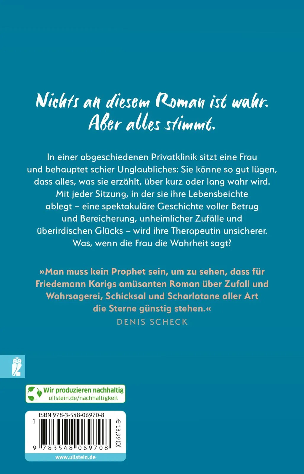 Buchrückseite von 'Die Lügnerin' mit Klappentext - Taschenbuch