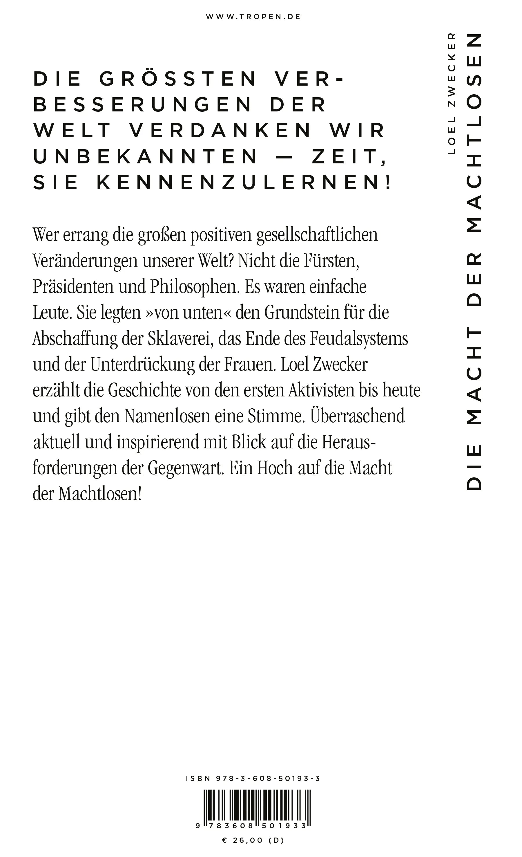 Buchrückseite von 'Die Macht der Machtlosen' mit Klappentext - Gebundene Ausgabe