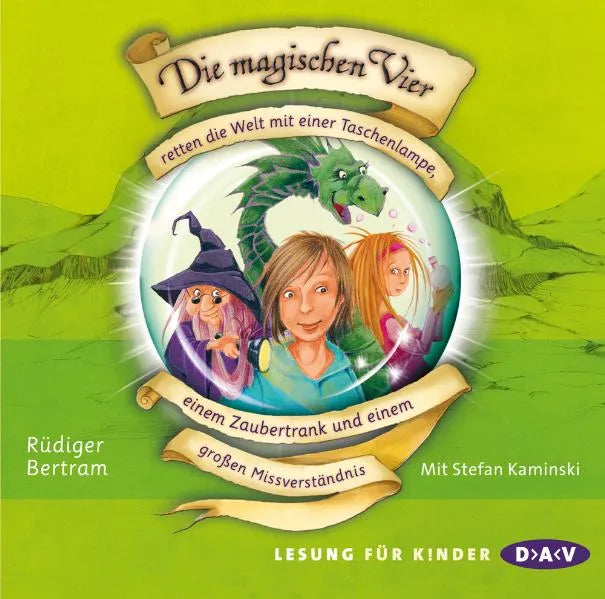 Buchcover von 'Die magischen Vier retten die Welt mit einer Taschenlampe, einem Zaubertrank und einem großen Missverständnis' - Hörbuch (CD) von Rüdiger Bertram