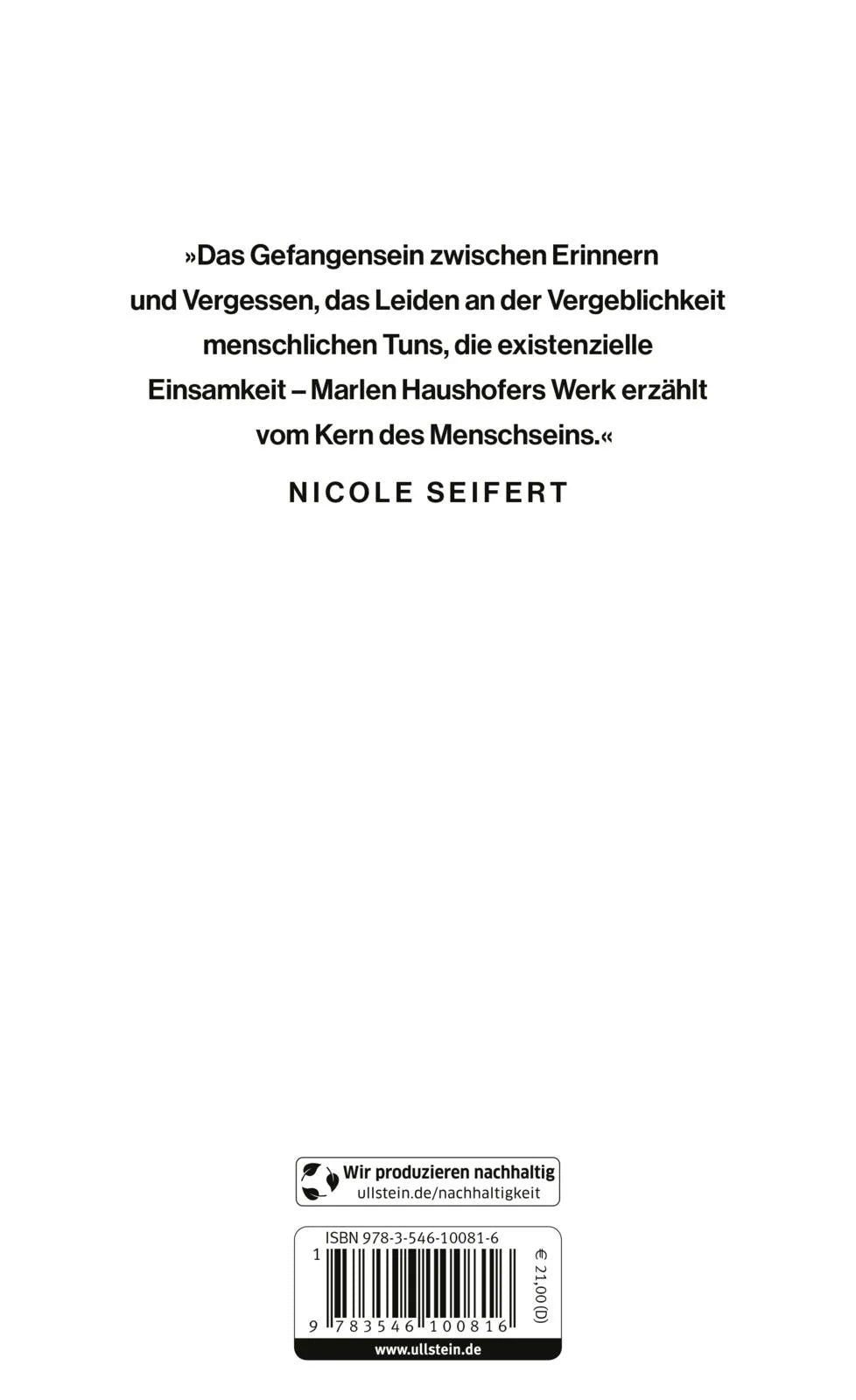 Buchrückseite von 'Die Mansarde' mit Klappentext - Gebundene Ausgabe
