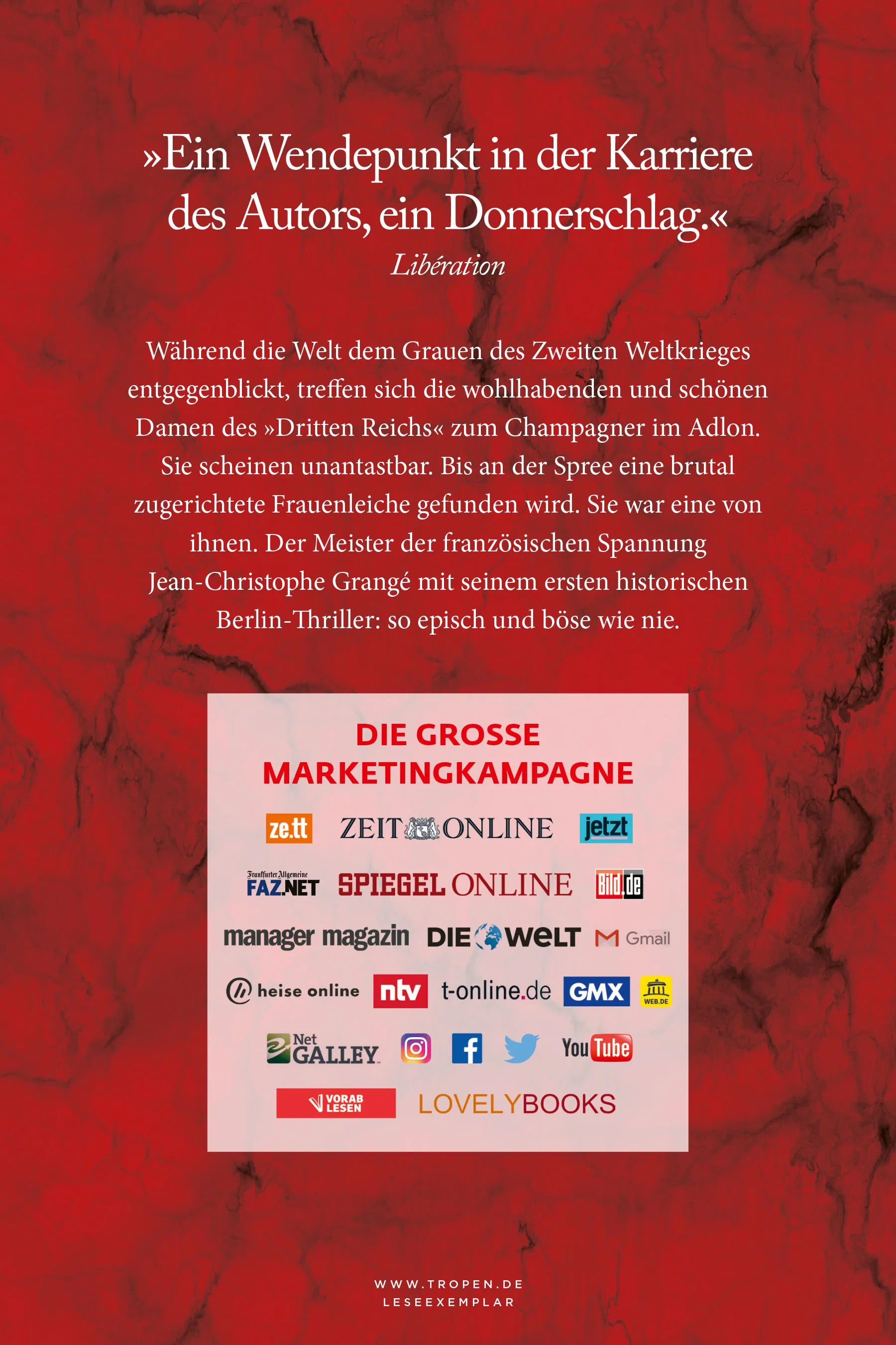 Buchrückseite von 'Die marmornen Träume' mit Klappentext - Gebundene Ausgabe
