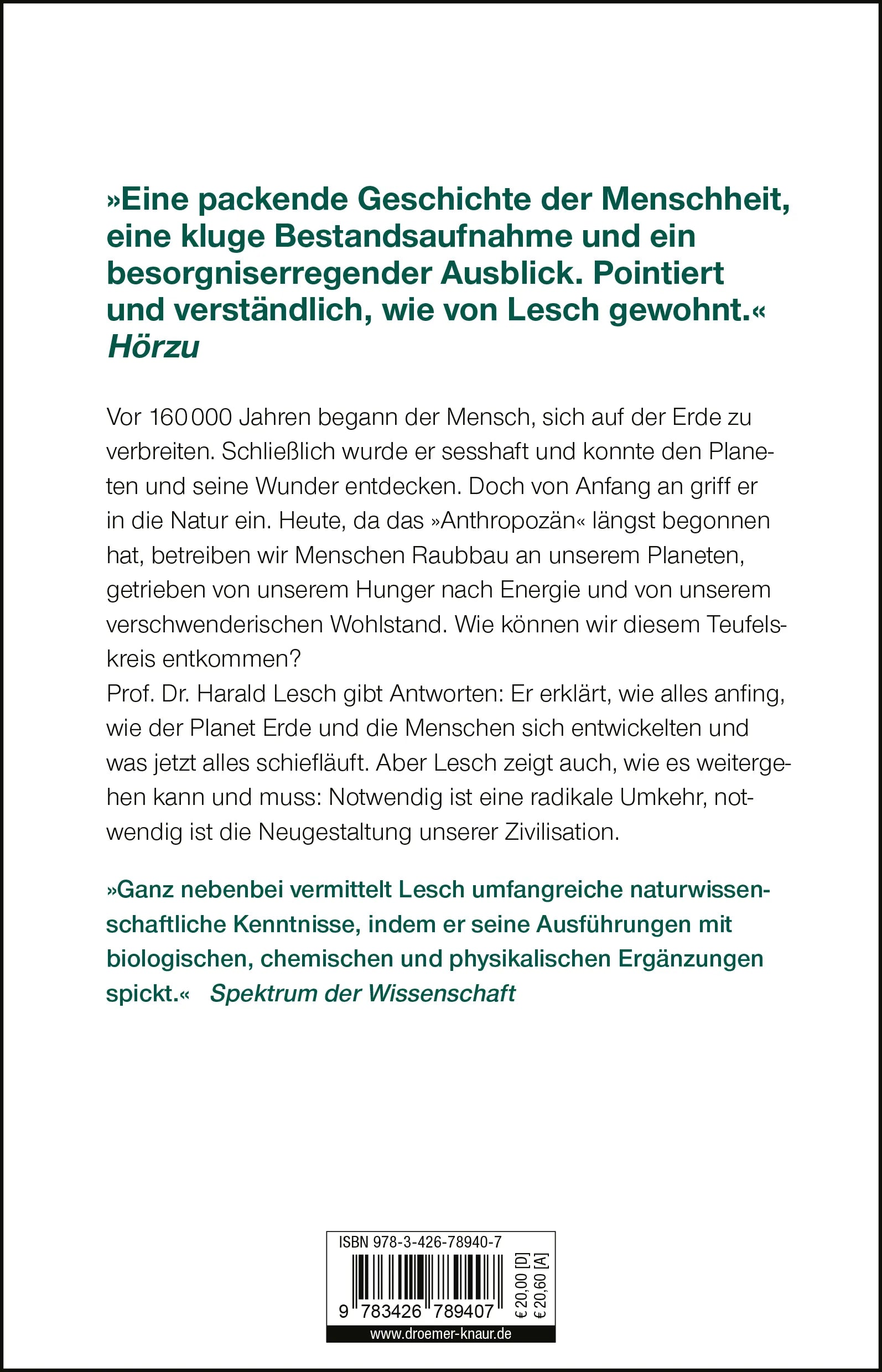 Buchrückseite von 'Die Menschheit schafft sich ab' mit Klappentext - Taschenbuch
