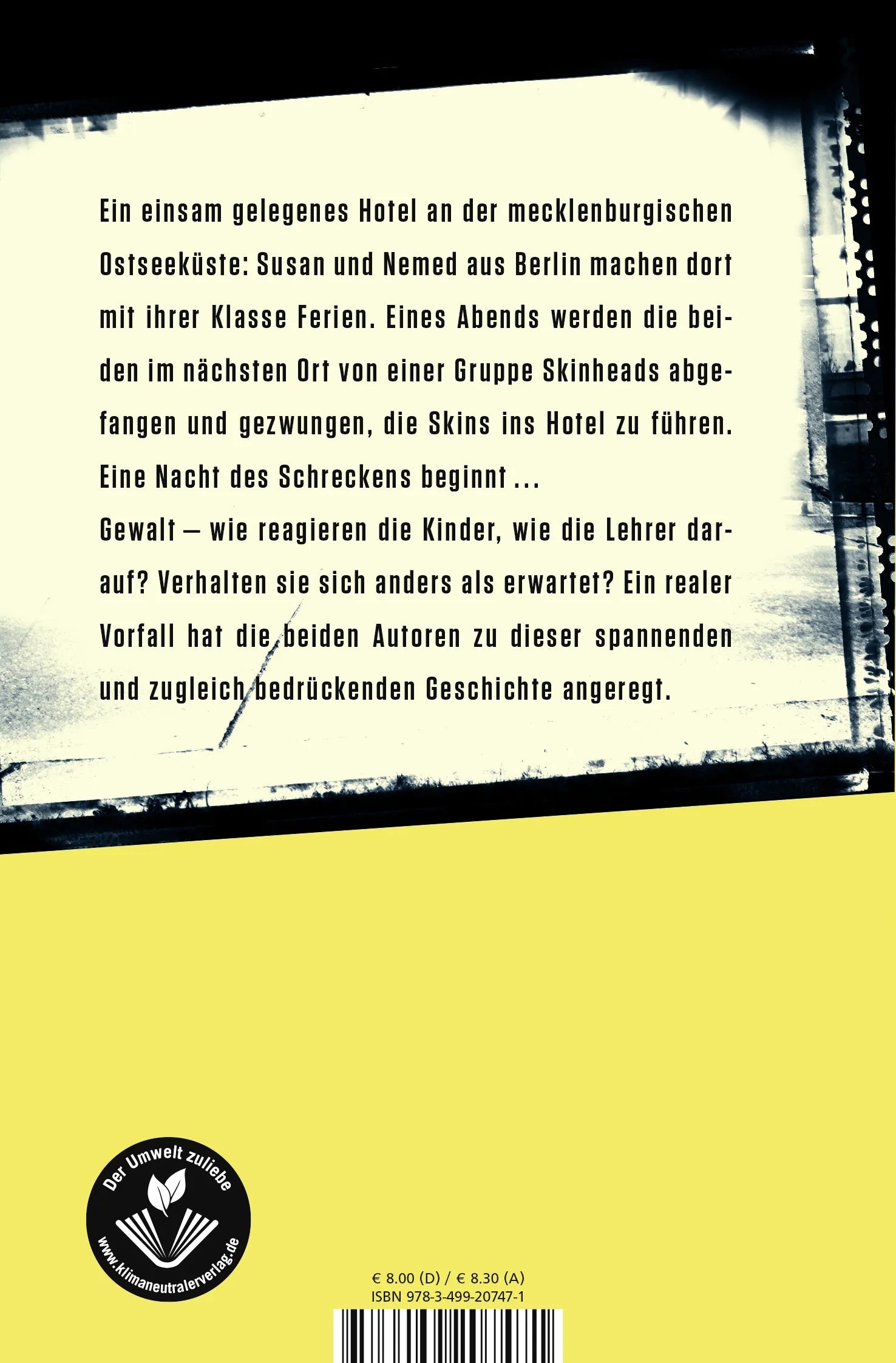 Buchrückseite von 'Die Nacht, die kein Ende nahm' mit Klappentext - Taschenbuch