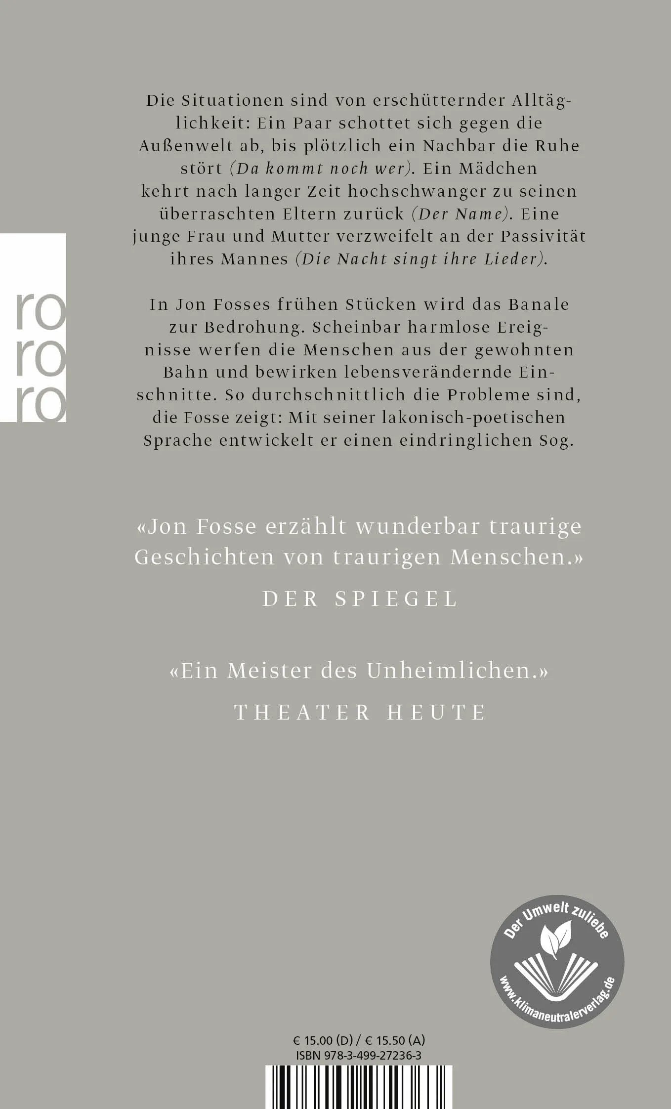 Buchrückseite von 'Die Nacht singt ihre Lieder' mit Klappentext - Taschenbuch