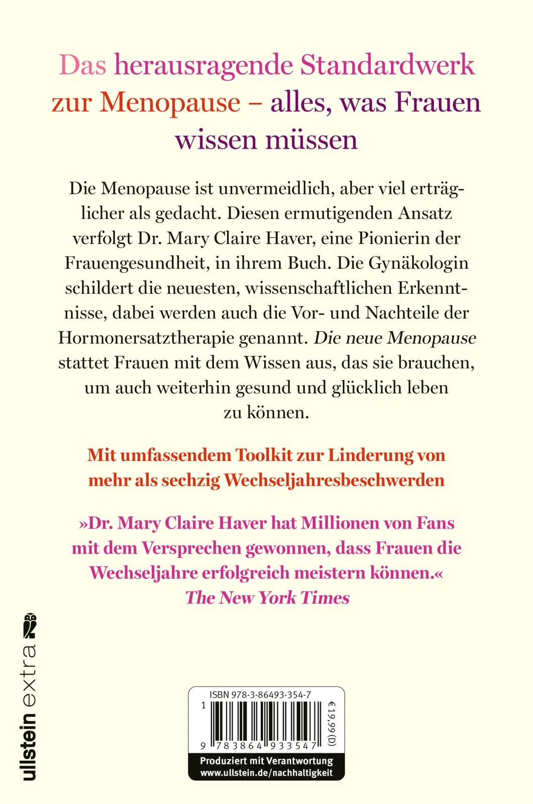 Buchrückseite von 'Die neue Menopause' mit Klappentext - Paperback