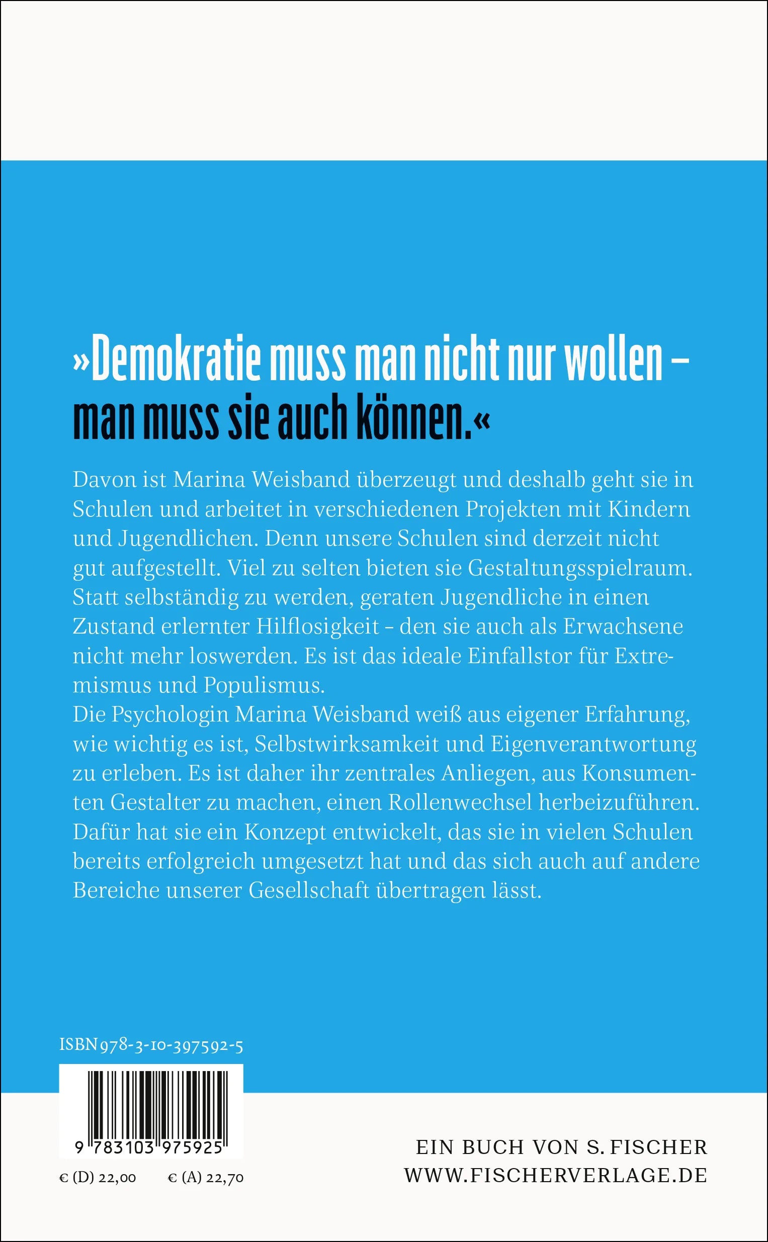 Buchrückseite von 'Die neue Schule der Demokratie' mit Klappentext - Gebundene Ausgabe