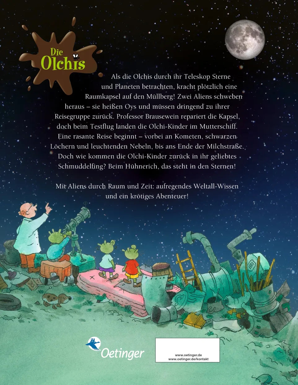 Buchrückseite von 'Die Olchis. Aliens im Anflug!' mit Klappentext - Gebundene Ausgabe