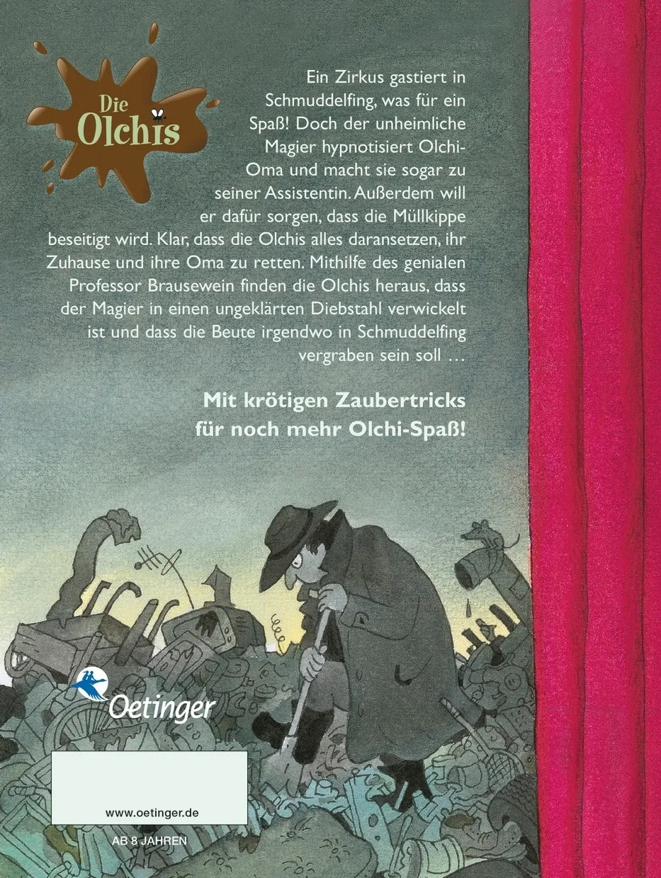 Buchrückseite von 'Die Olchis im Bann des Magiers' mit Klappentext - Gebundene Ausgabe