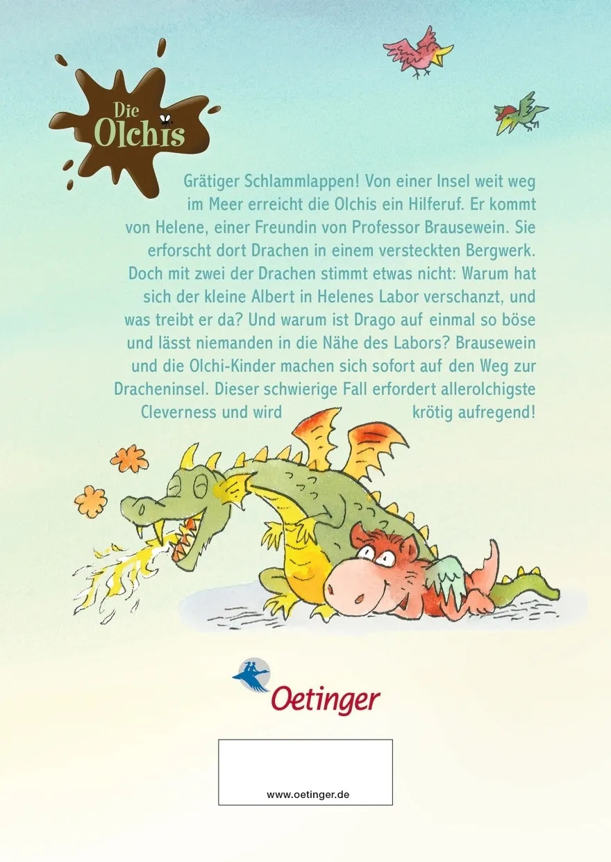 Buchrückseite von 'Die Olchis im Land der Drachen' mit Klappentext - Gebundene Ausgabe