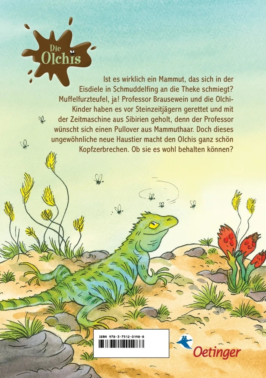 Buchrückseite von 'Die Olchis im Land der Mammuts' mit Klappentext - Gebundene Ausgabe