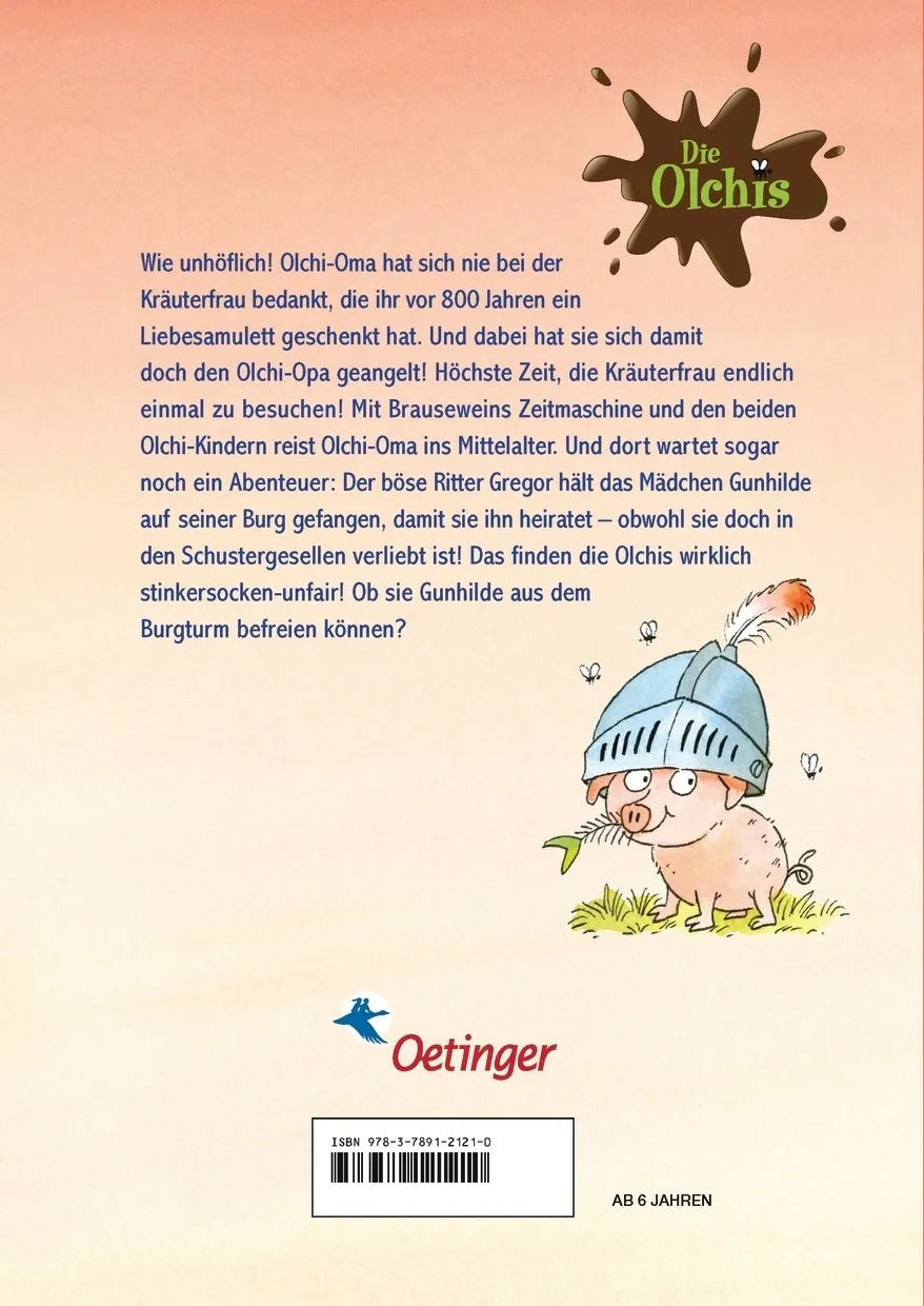 Buchrückseite von 'Die Olchis im Land der Ritter' mit Klappentext - Gebundene Ausgabe