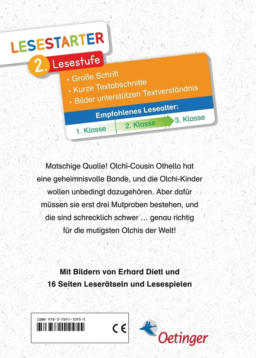 Buchrückseite von 'Die Olchis und die große Mutprobe' mit Klappentext - Gebundene Ausgabe
