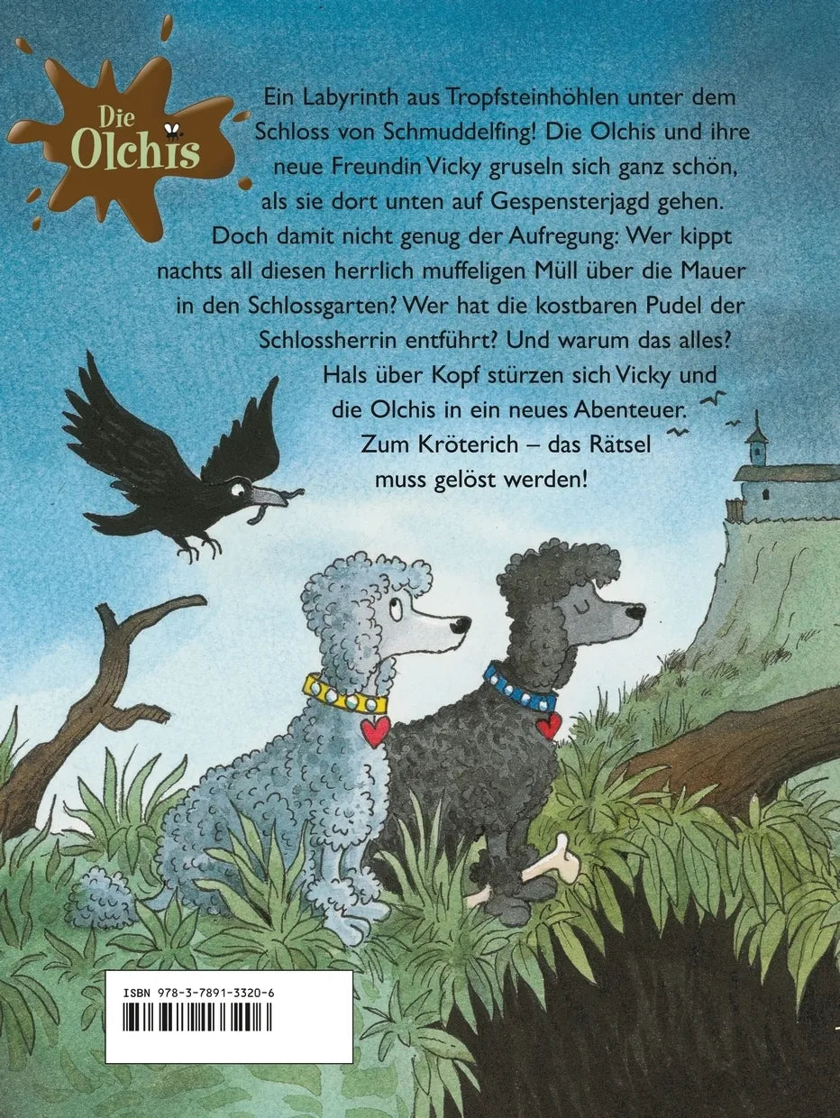 Buchrückseite von 'Die Olchis und die Teufelshöhle' mit Klappentext - Gebundene Ausgabe