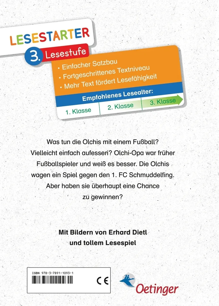 Buchrückseite von 'Die Olchis werden Fußballmeister' mit Klappentext - Gebundene Ausgabe