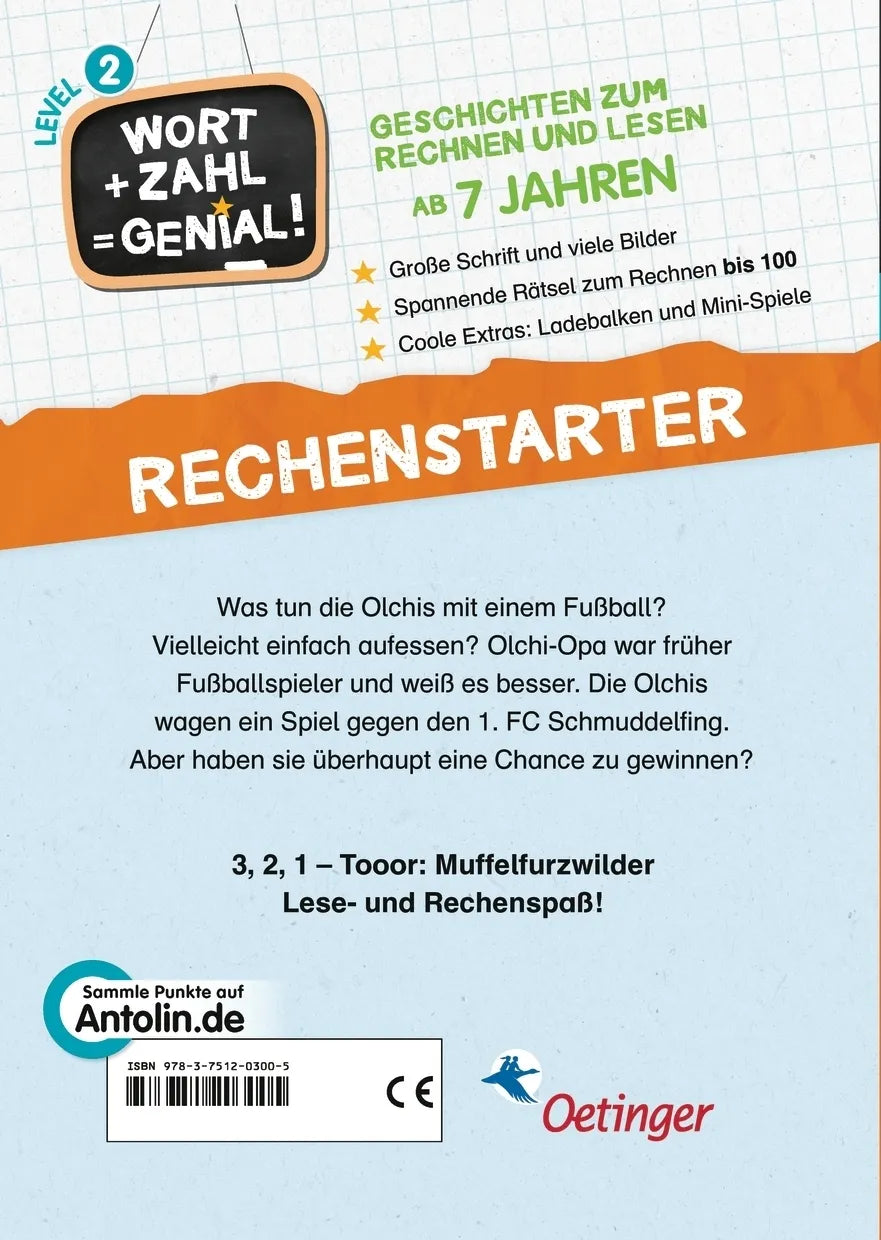 Buchrückseite von 'Die Olchis werden Fußballmeister' mit Klappentext - Gebundene Ausgabe