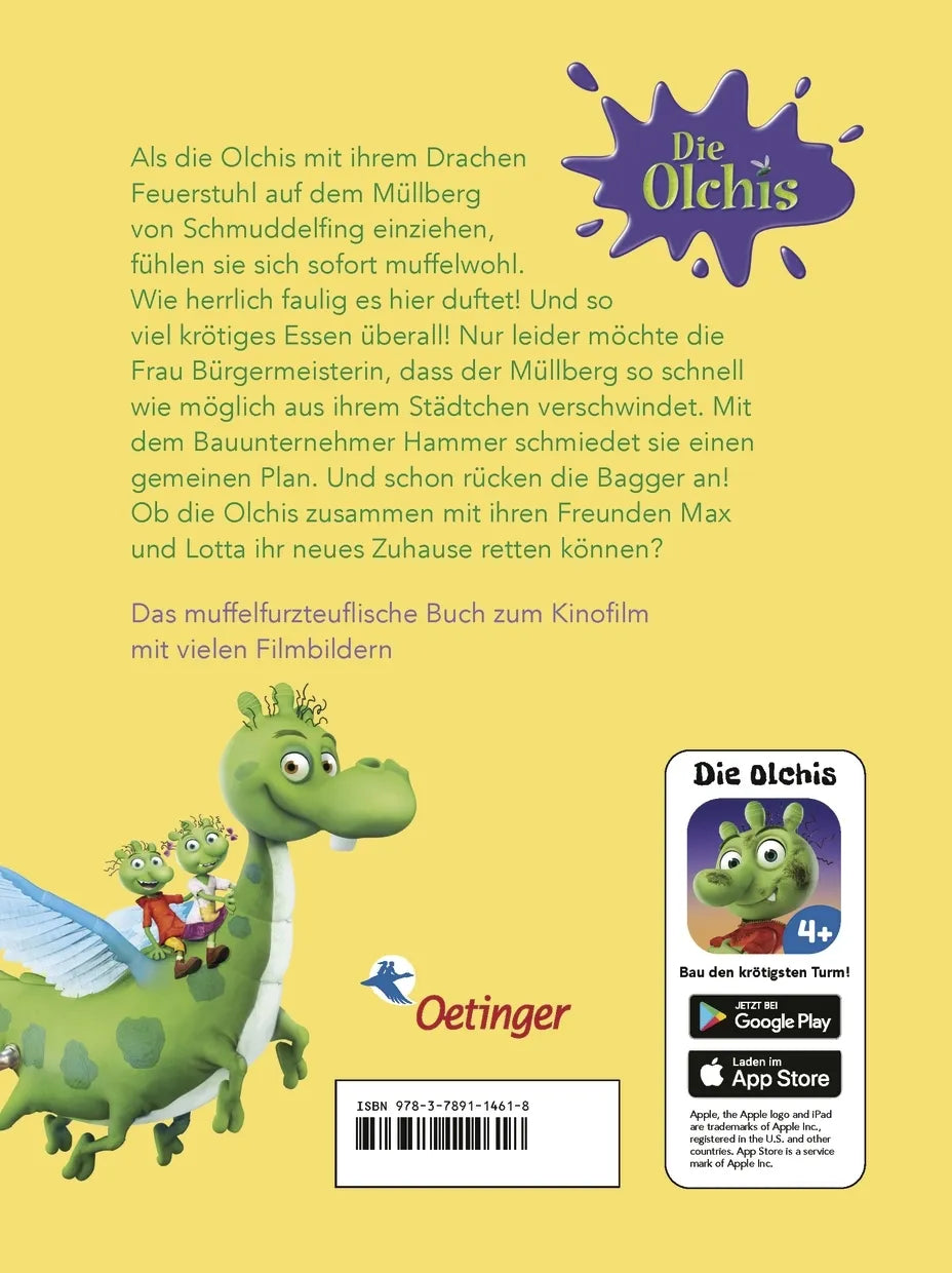Buchrückseite von 'Die Olchis. Willkommen in Schmuddelfing' mit Klappentext - Gebundene Ausgabe