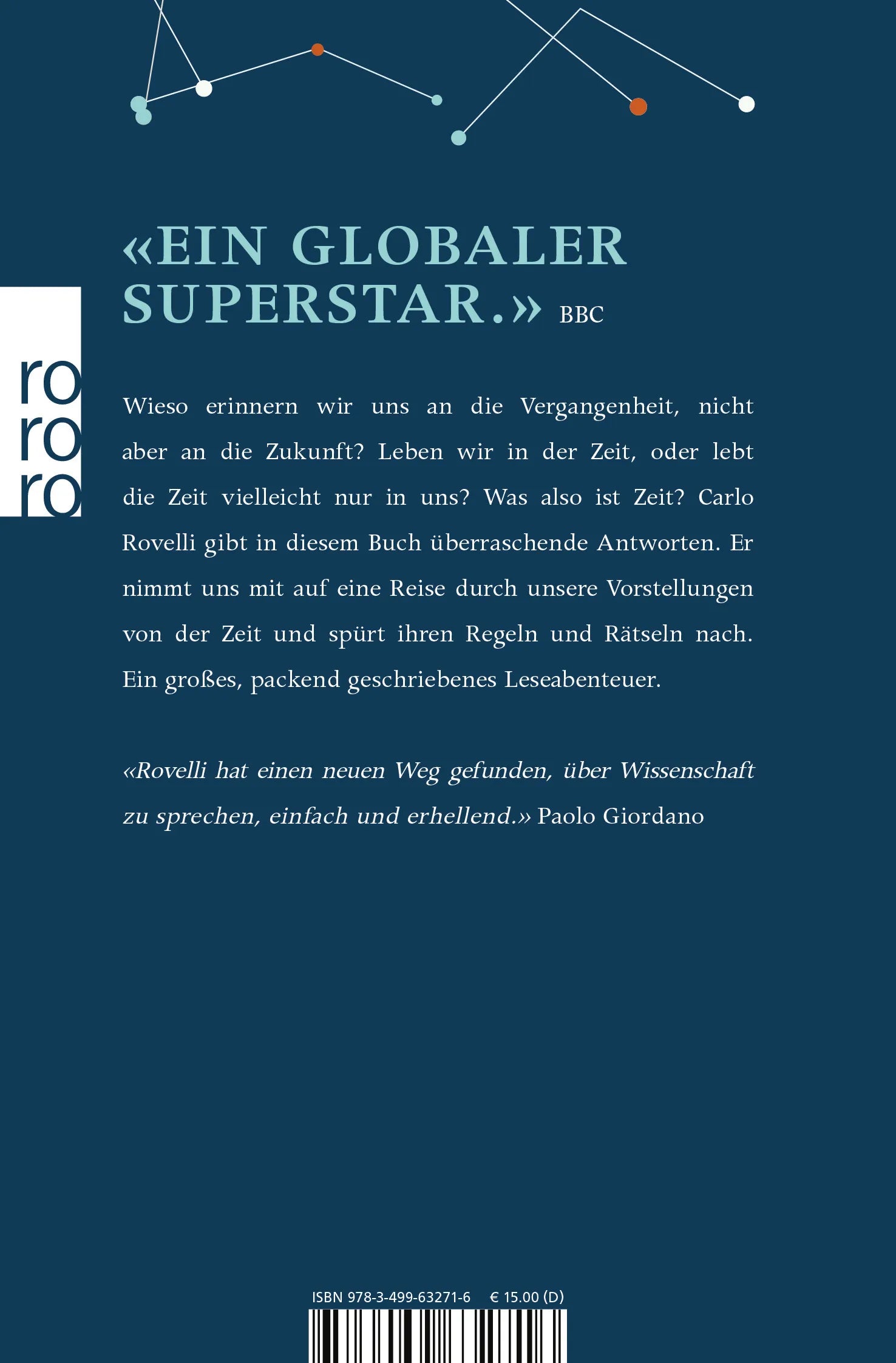 Buchrückseite von 'Die Ordnung der Zeit' mit Klappentext - Taschenbuch