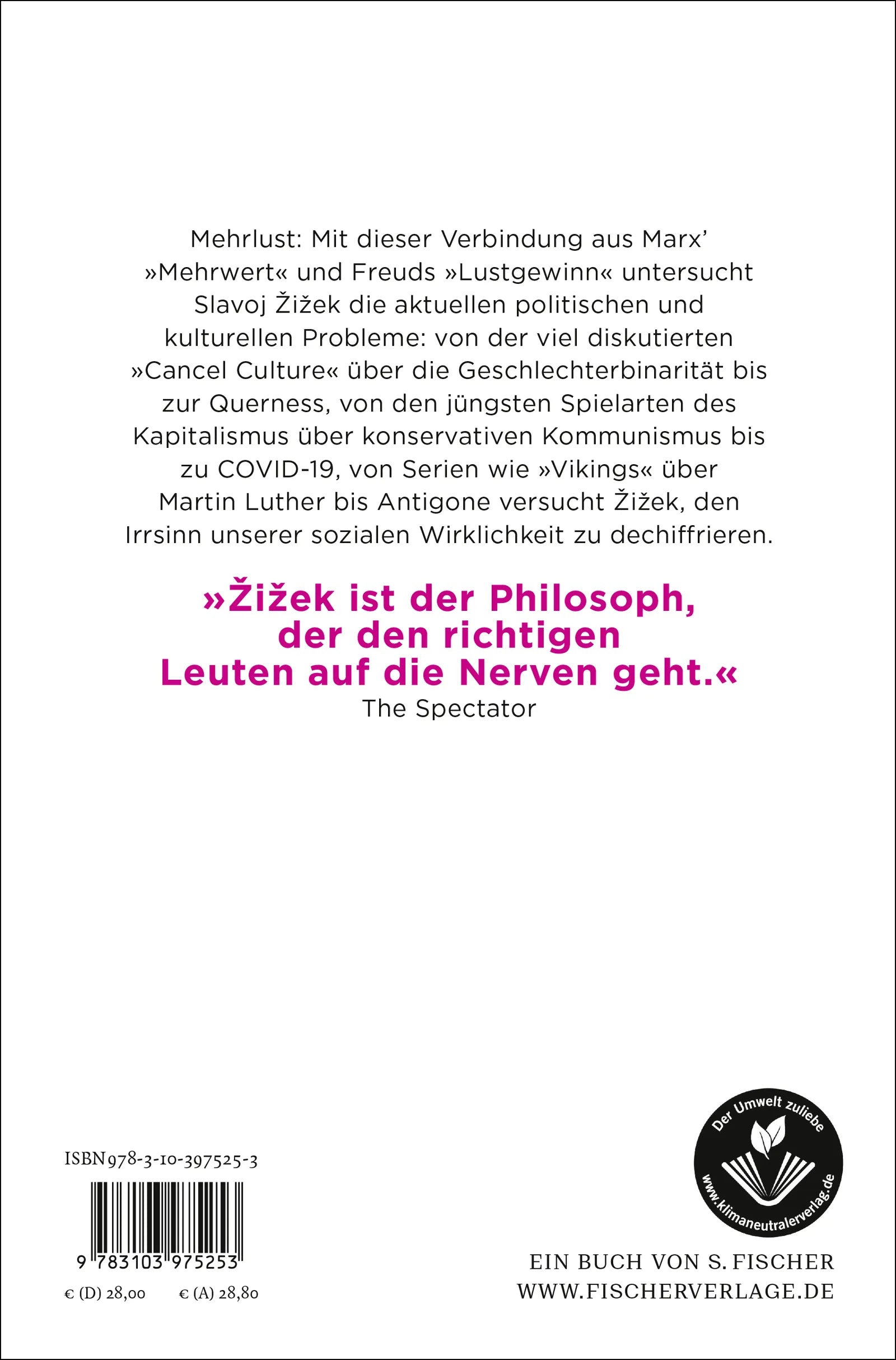 Buchrückseite von 'Die Paradoxien der Mehrlust' mit Klappentext - Gebundene Ausgabe