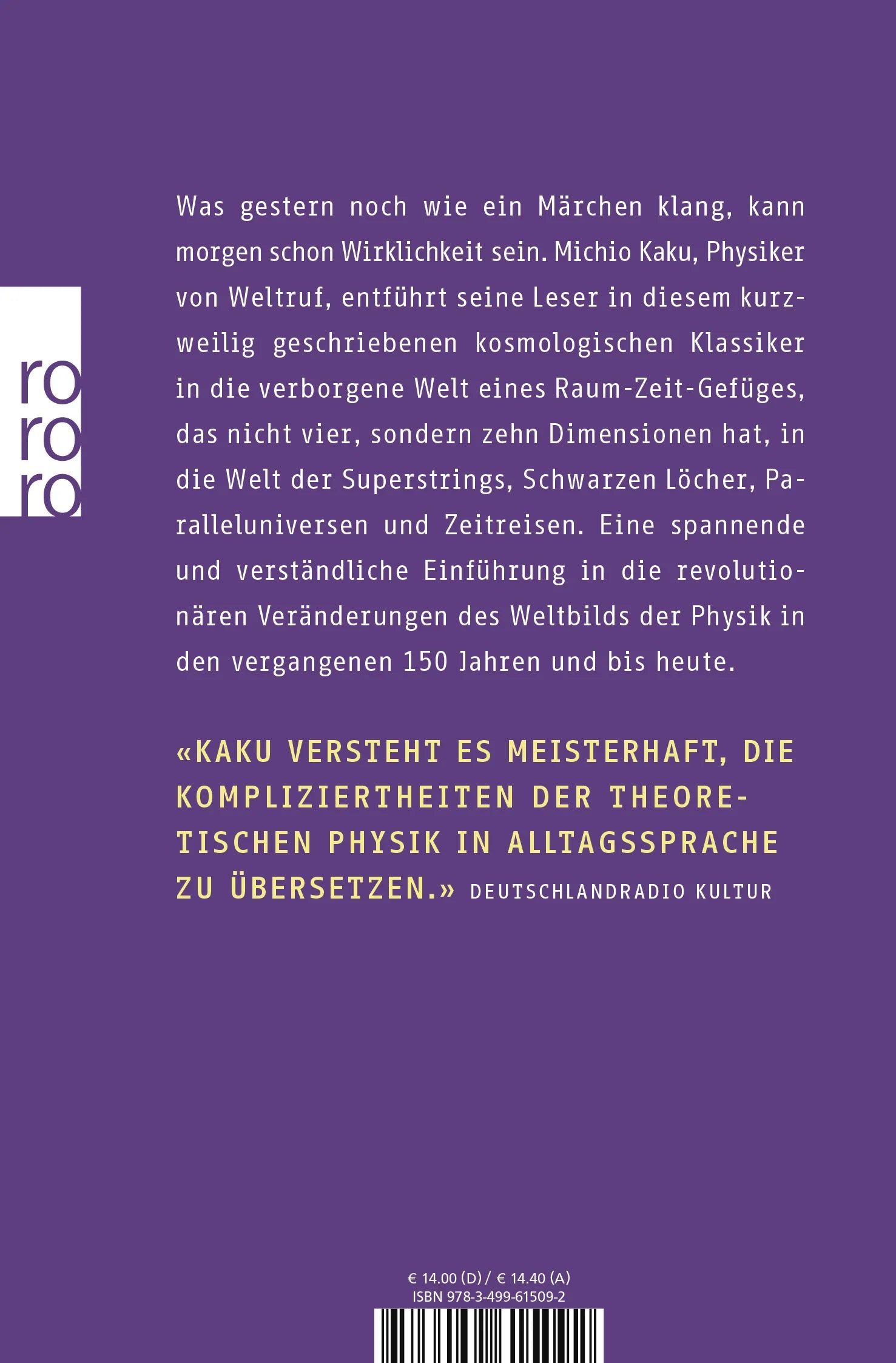 Buchrückseite von 'Die Physik der unsichtbaren Dimensionen' mit Klappentext - Taschenbuch