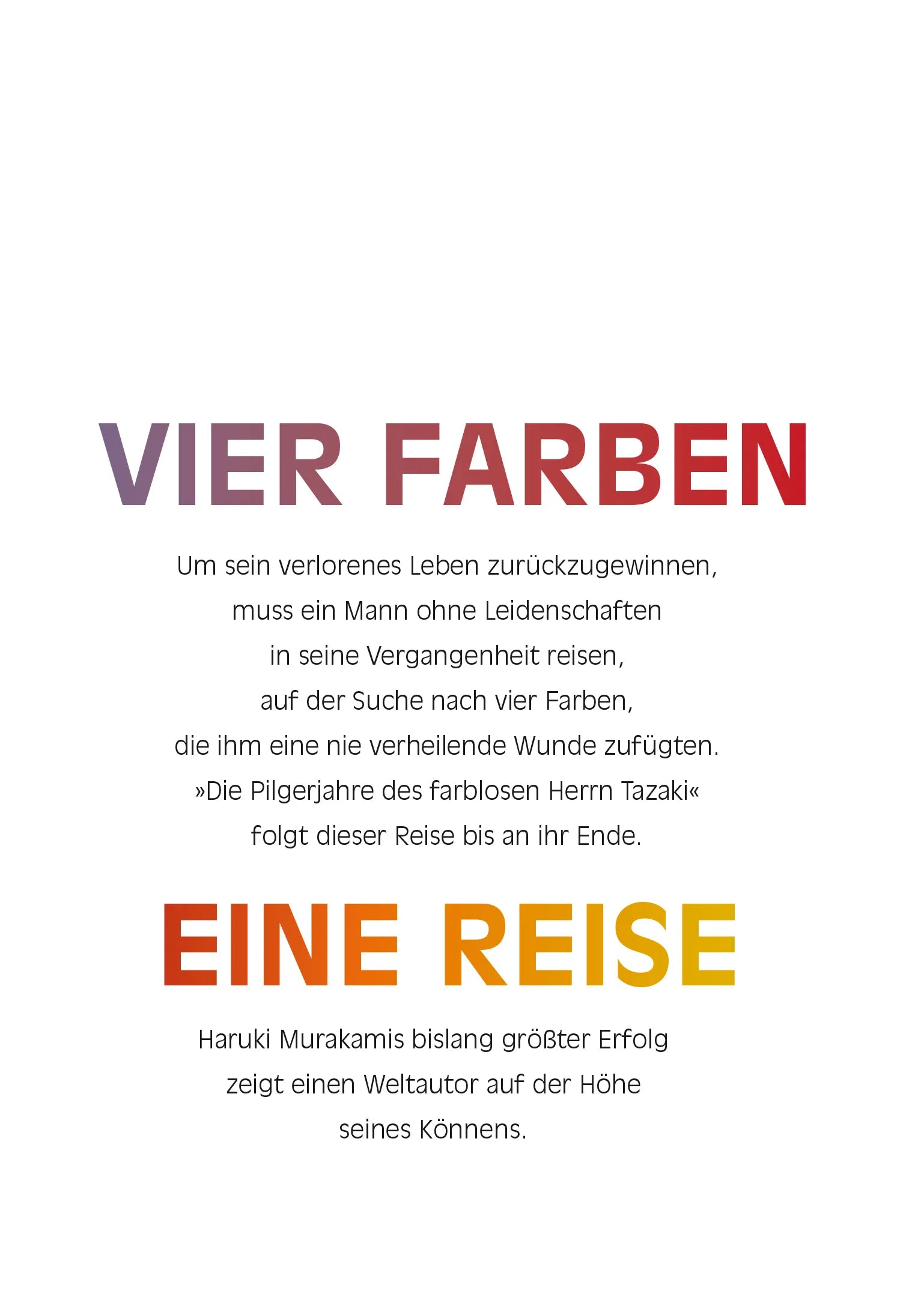 Buchrückseite von 'Die Pilgerjahre des farblosen Herrn Tazaki' mit Klappentext - Gebundene Ausgabe