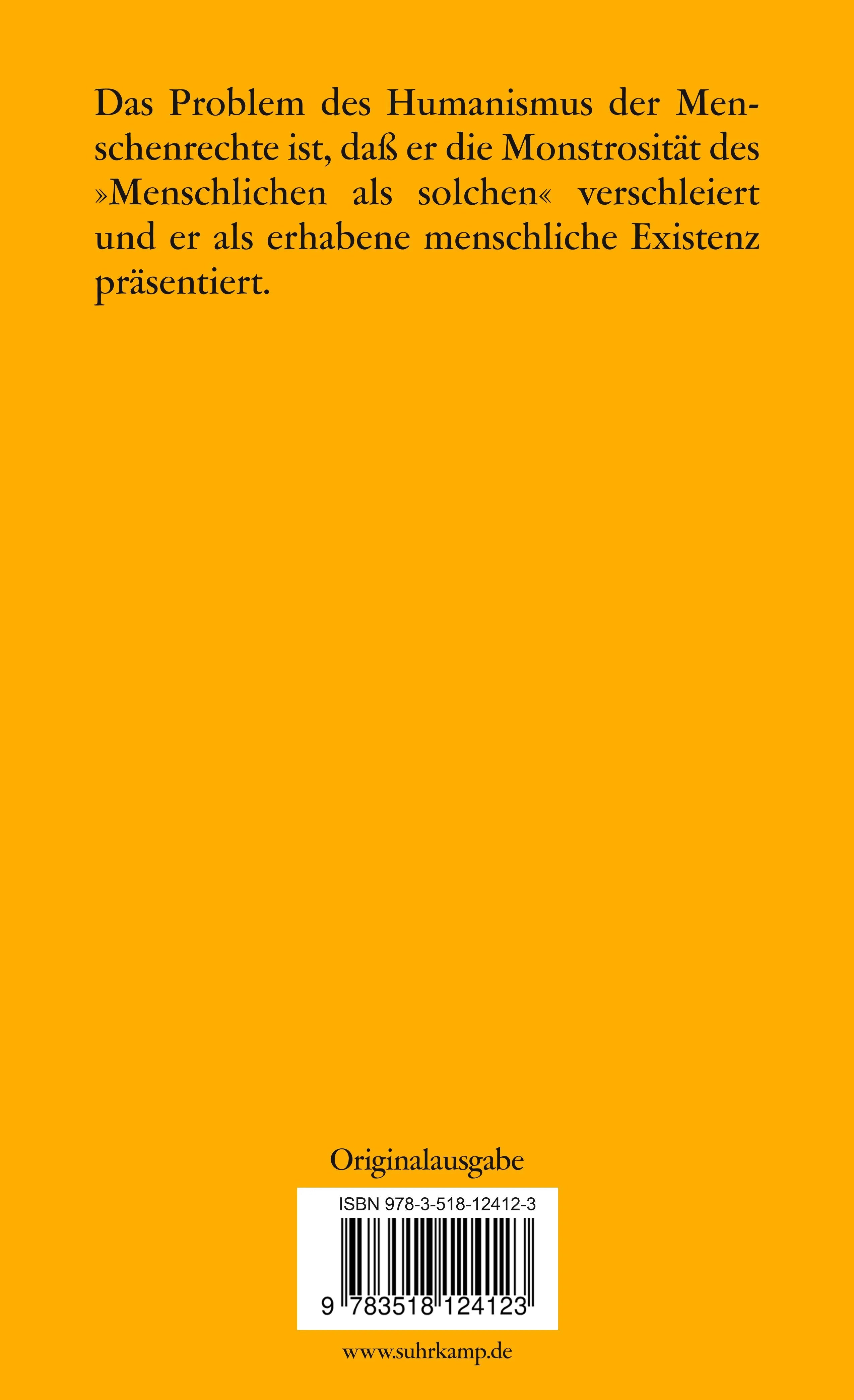 Buchrückseite von 'Die politische Suspension des Ethischen' mit Klappentext - Taschenbuch