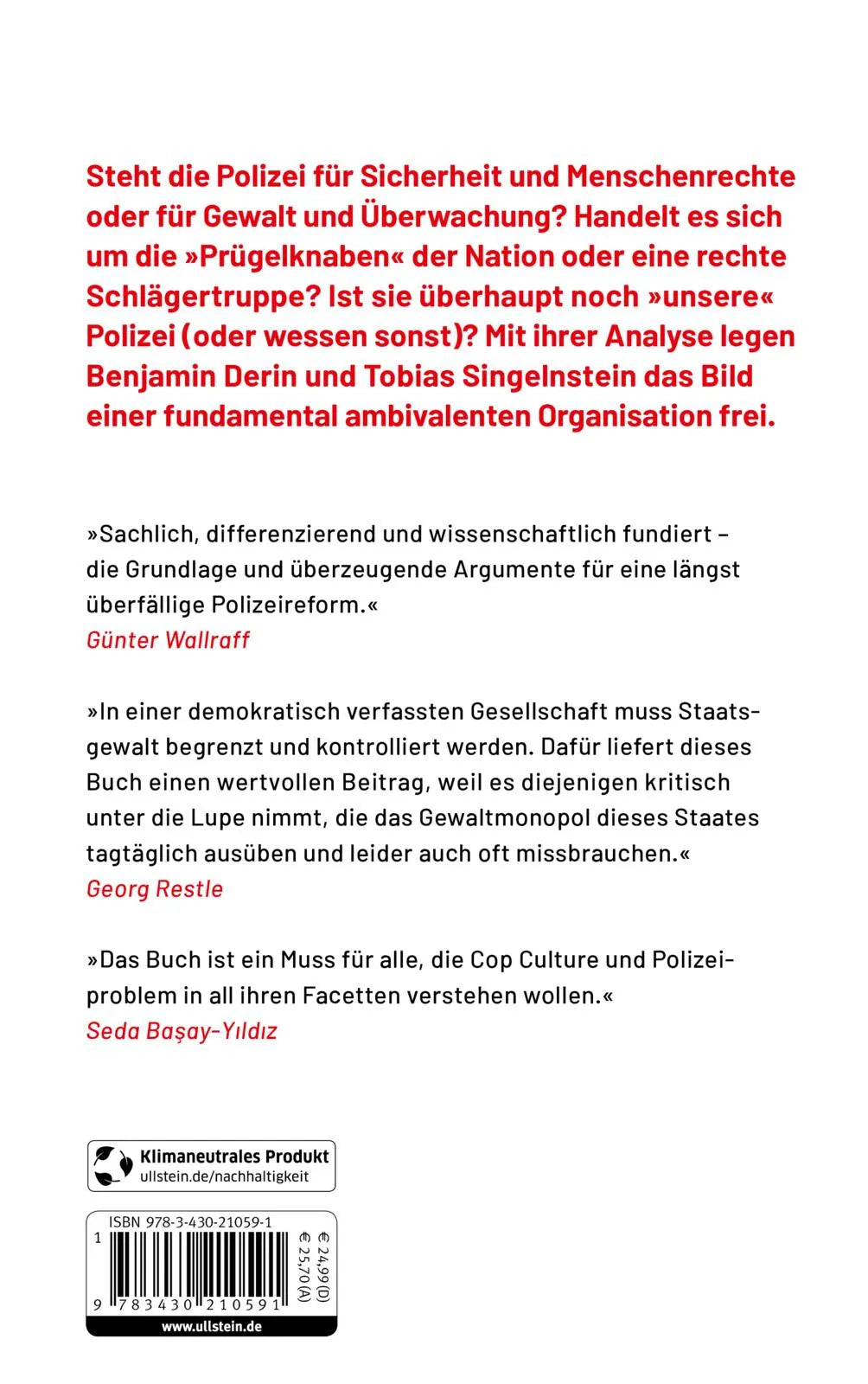 Rückseite: Die Polizei: Helfer, Gegner, Staatsgewalt (Hardcover)