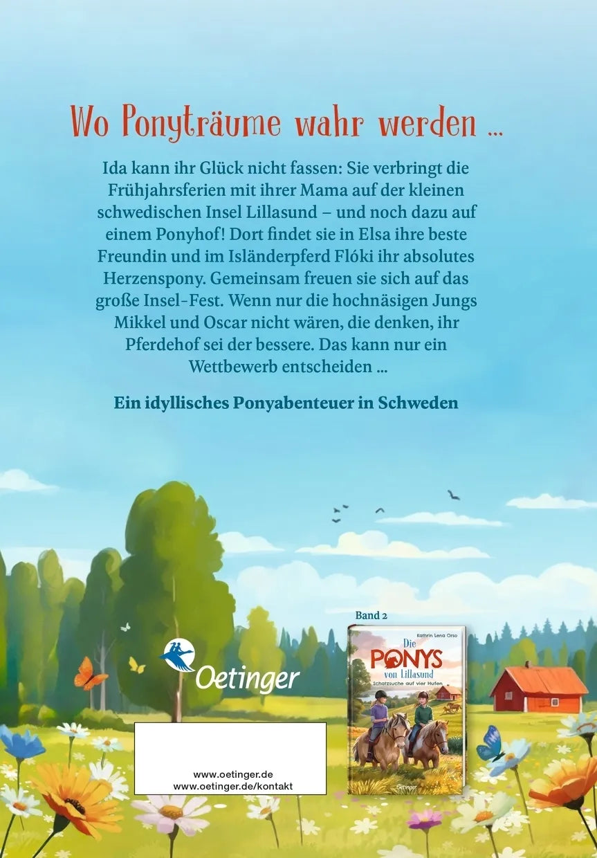Buchrückseite von 'Die Ponys von Lillasund 1. Ida und das Ponyglück' mit Klappentext - Gebundene Ausgabe