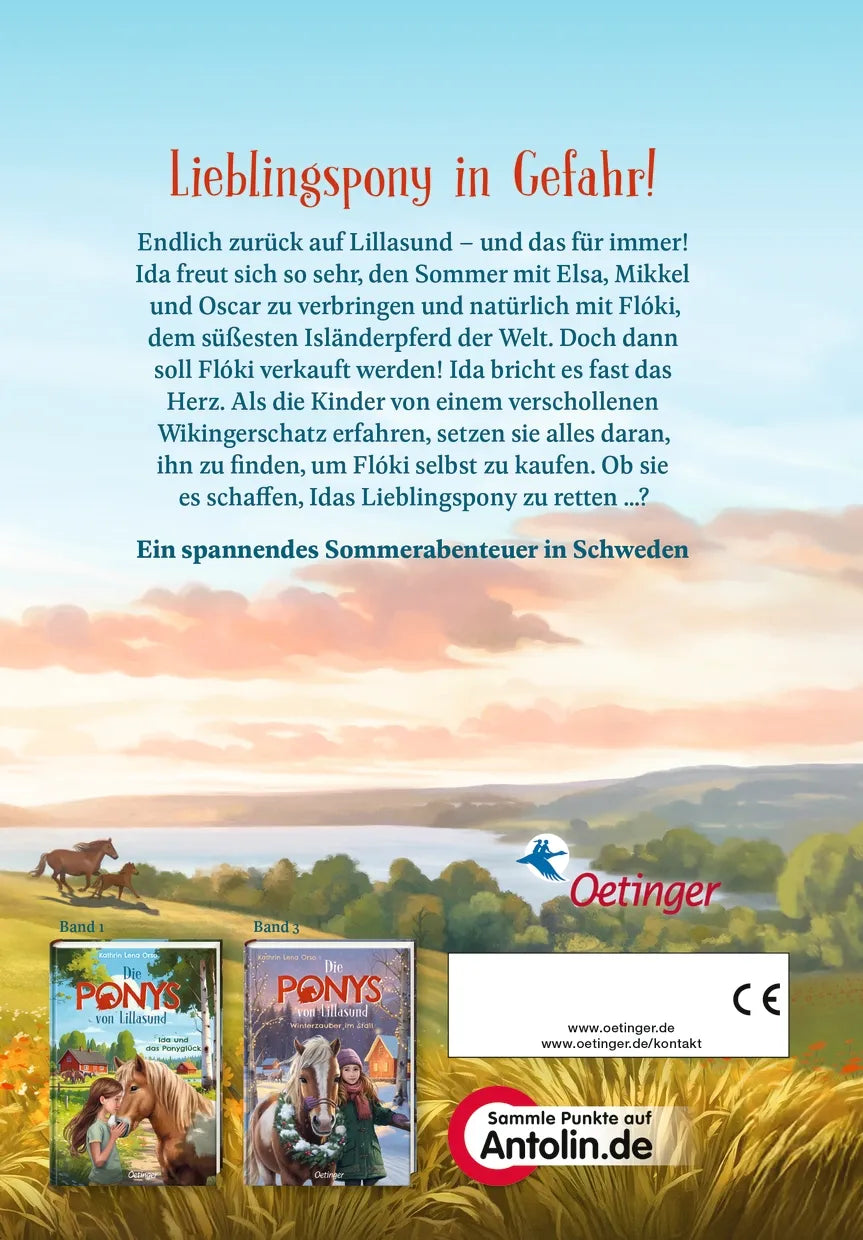 Buchrückseite von 'Die Ponys von Lillasund 2. Schatzsuche auf vier Hufen' mit Klappentext - Gebundene Ausgabe