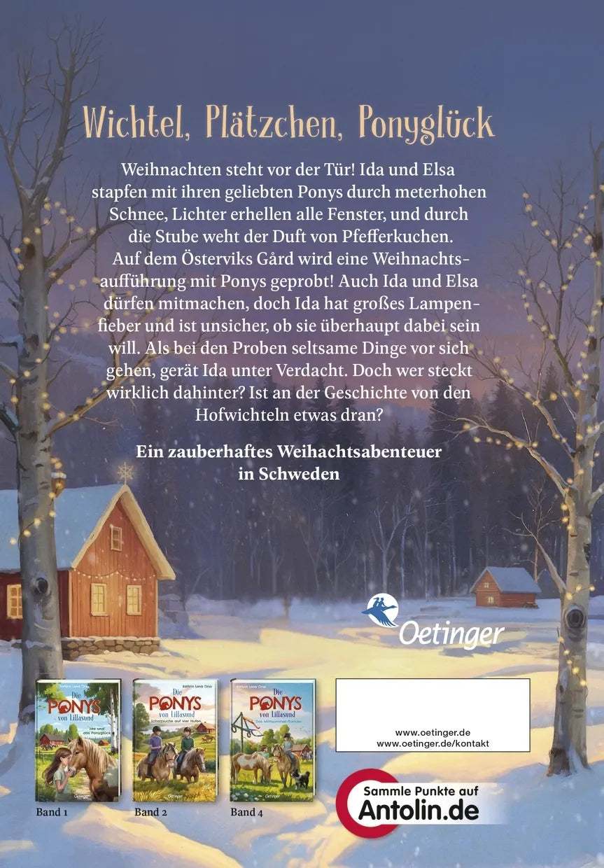 Buchrückseite von 'Die Ponys von Lillasund 3. Winterzauber im Stall' mit Klappentext - Gebundene Ausgabe