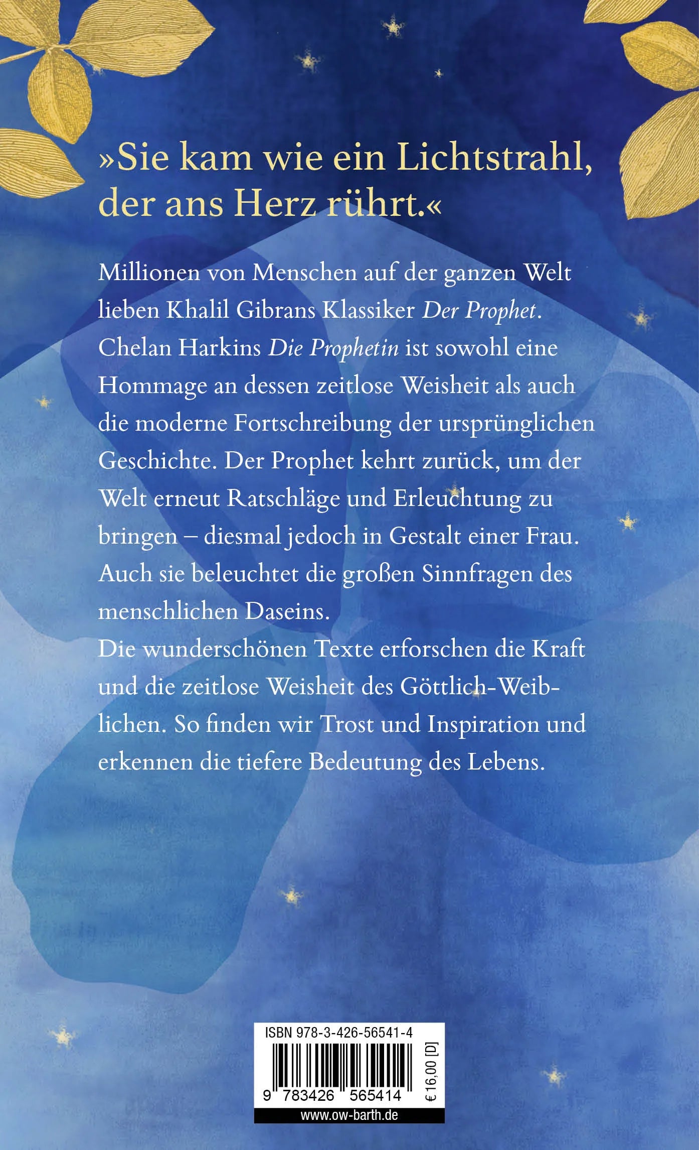 Buchrückseite von 'Die Prophetin' mit Klappentext - Gebundene Ausgabe
