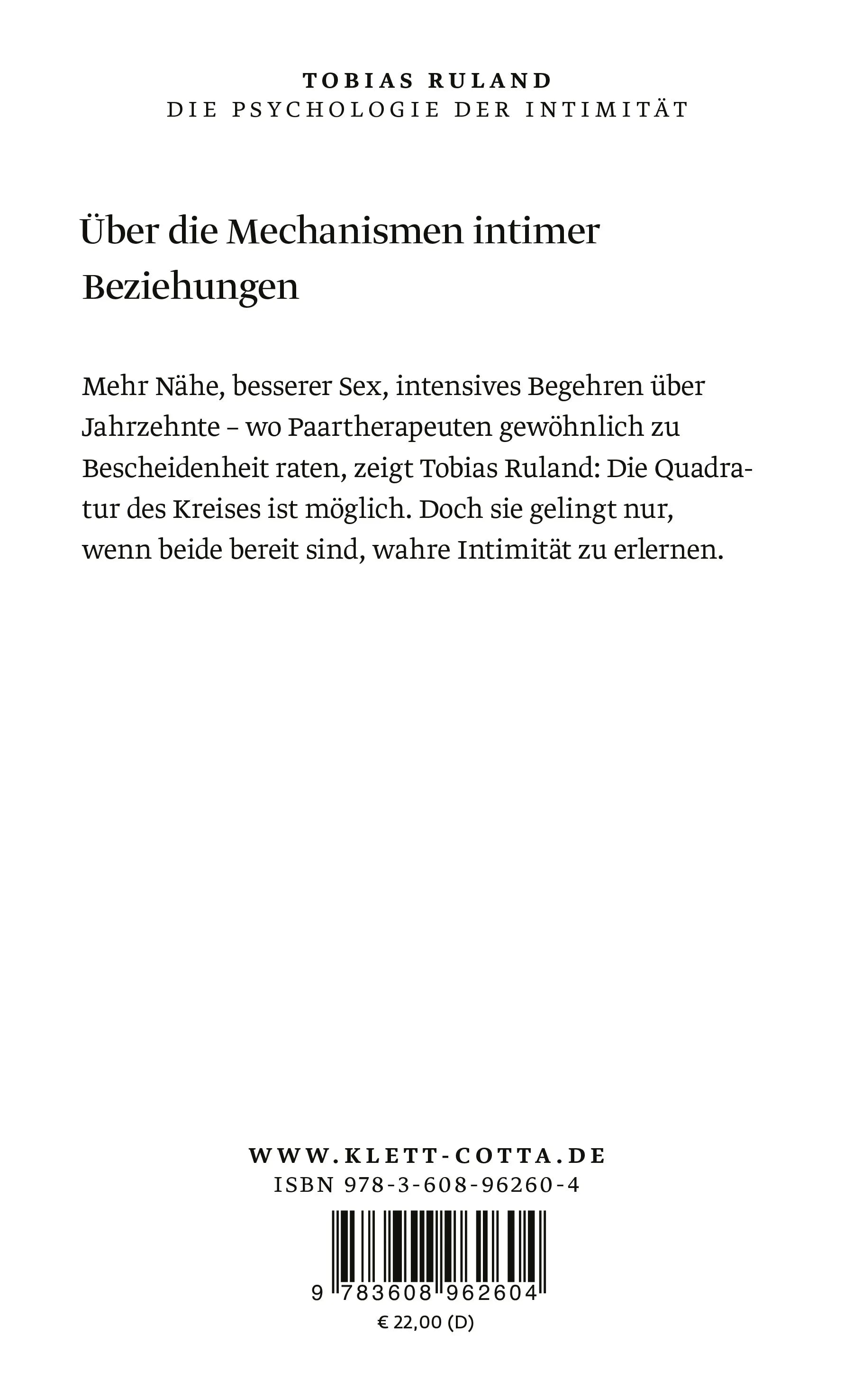 Buchrückseite von 'Die Psychologie der Intimität' mit Klappentext - Paperback