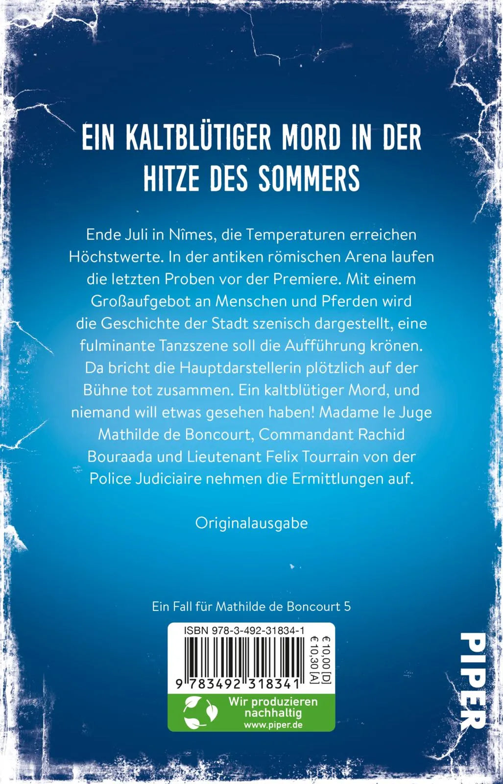 Buchrückseite von 'Die Richterin und der Tanz des Todes' mit Klappentext - Taschenbuch