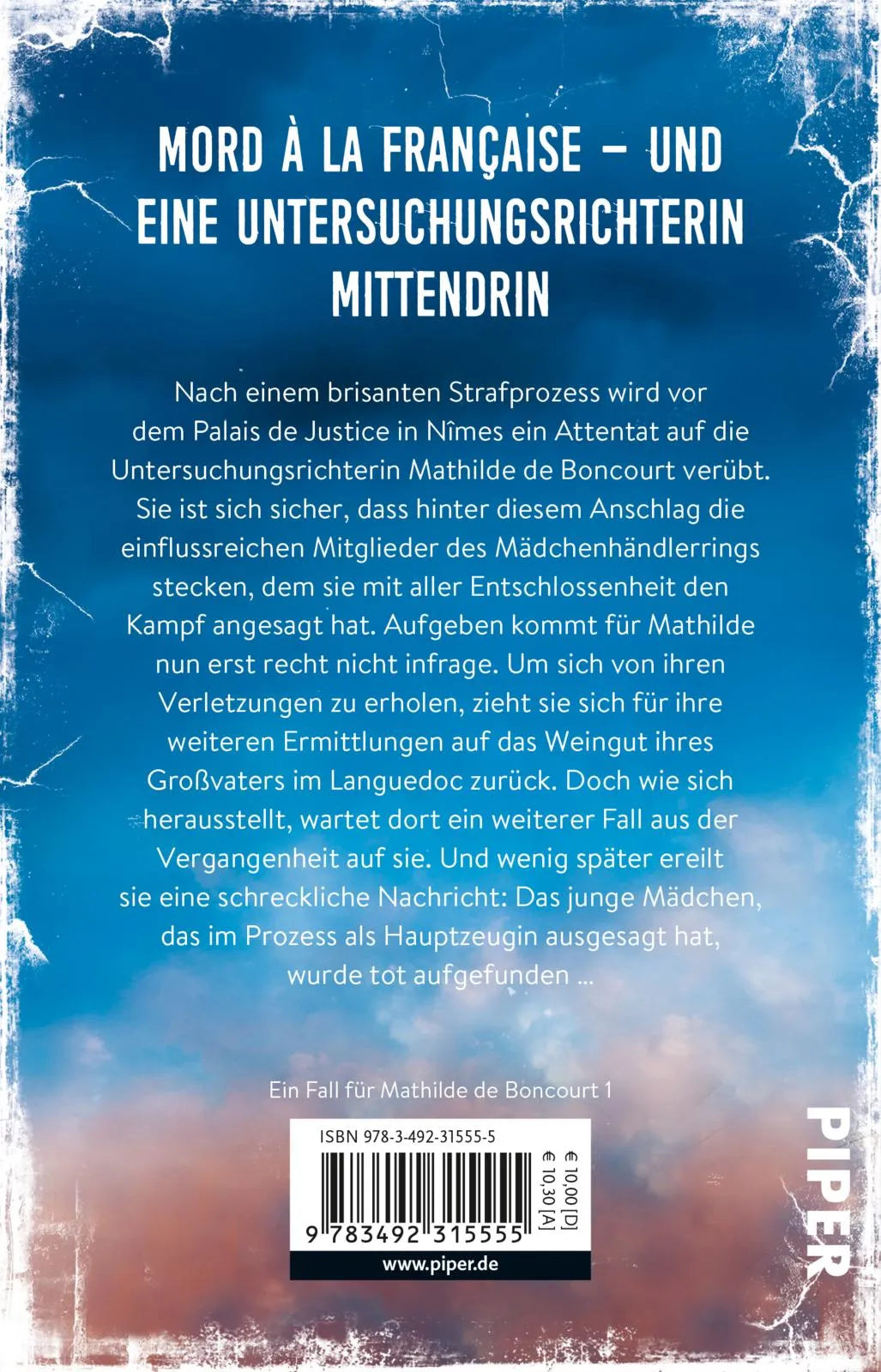 Buchrückseite von 'Die Richterin und die Tote vom Pont du Gard' mit Klappentext - Taschenbuch