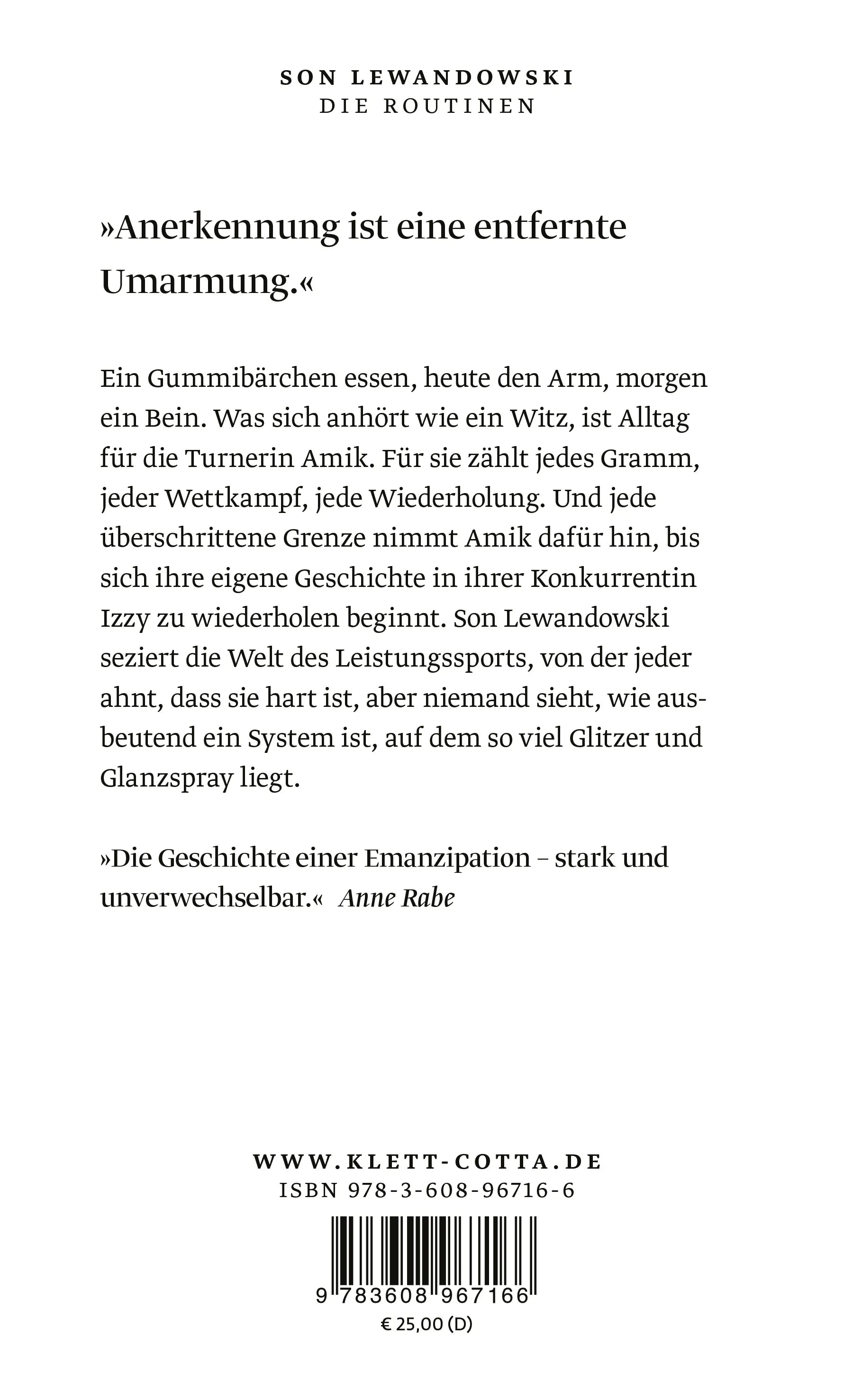 Buchrückseite von 'Die Routinen' mit Klappentext - Gebundene Ausgabe