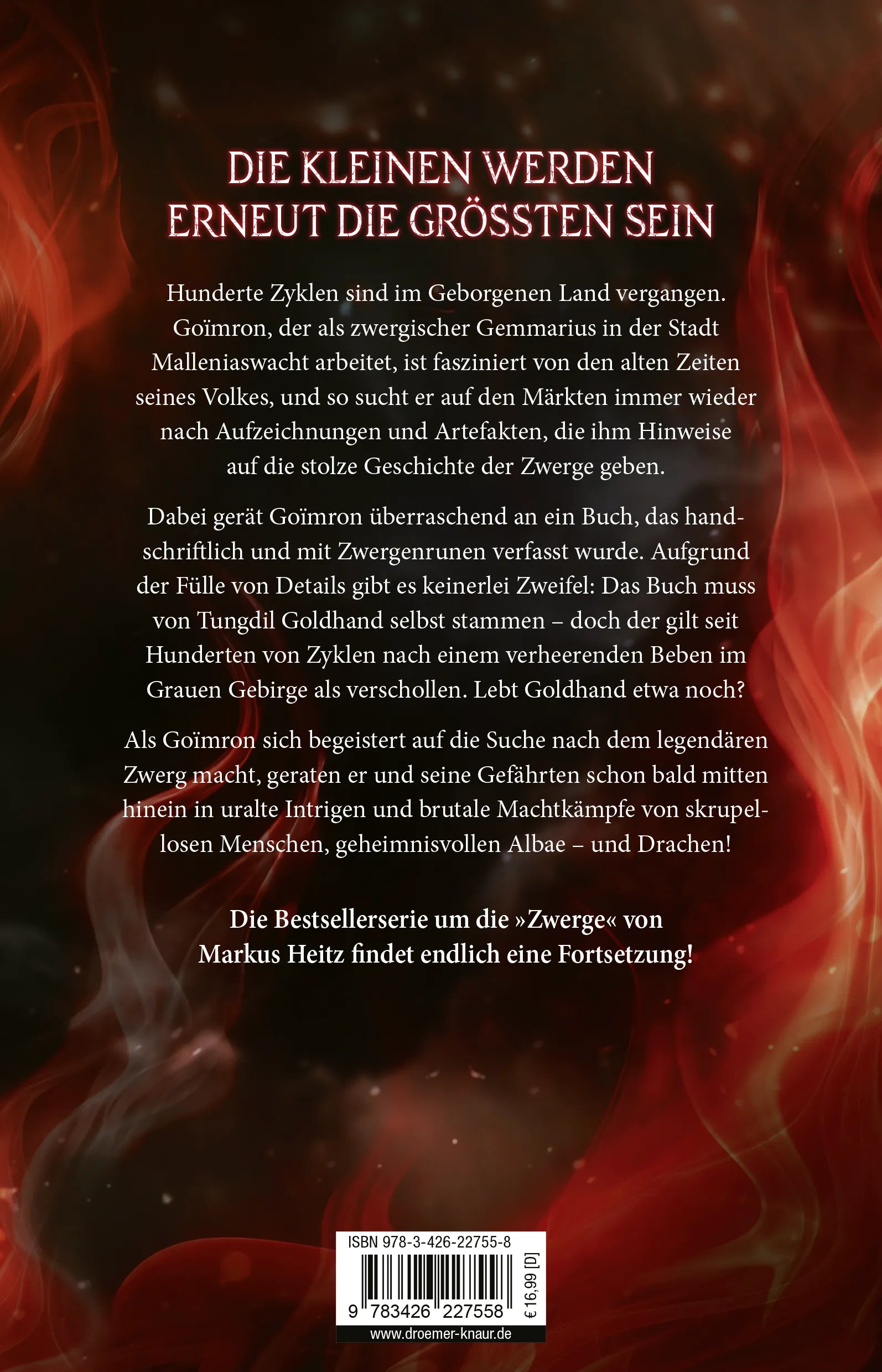 Buchrückseite von 'Die Rückkehr der Zwerge 1' mit Klappentext - Paperback