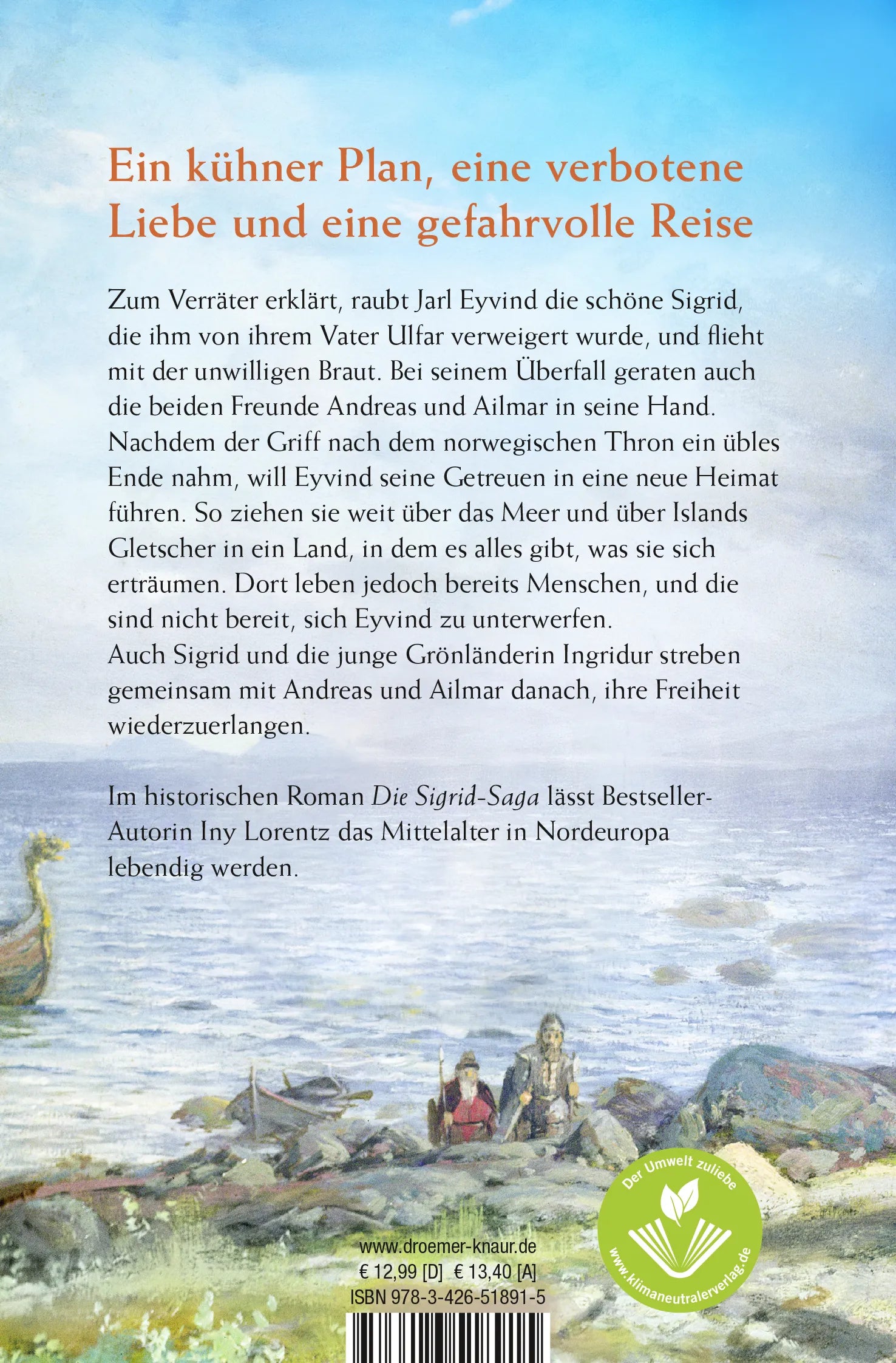 Buchrückseite von 'Die Saga von Vinland' mit Klappentext - Taschenbuch