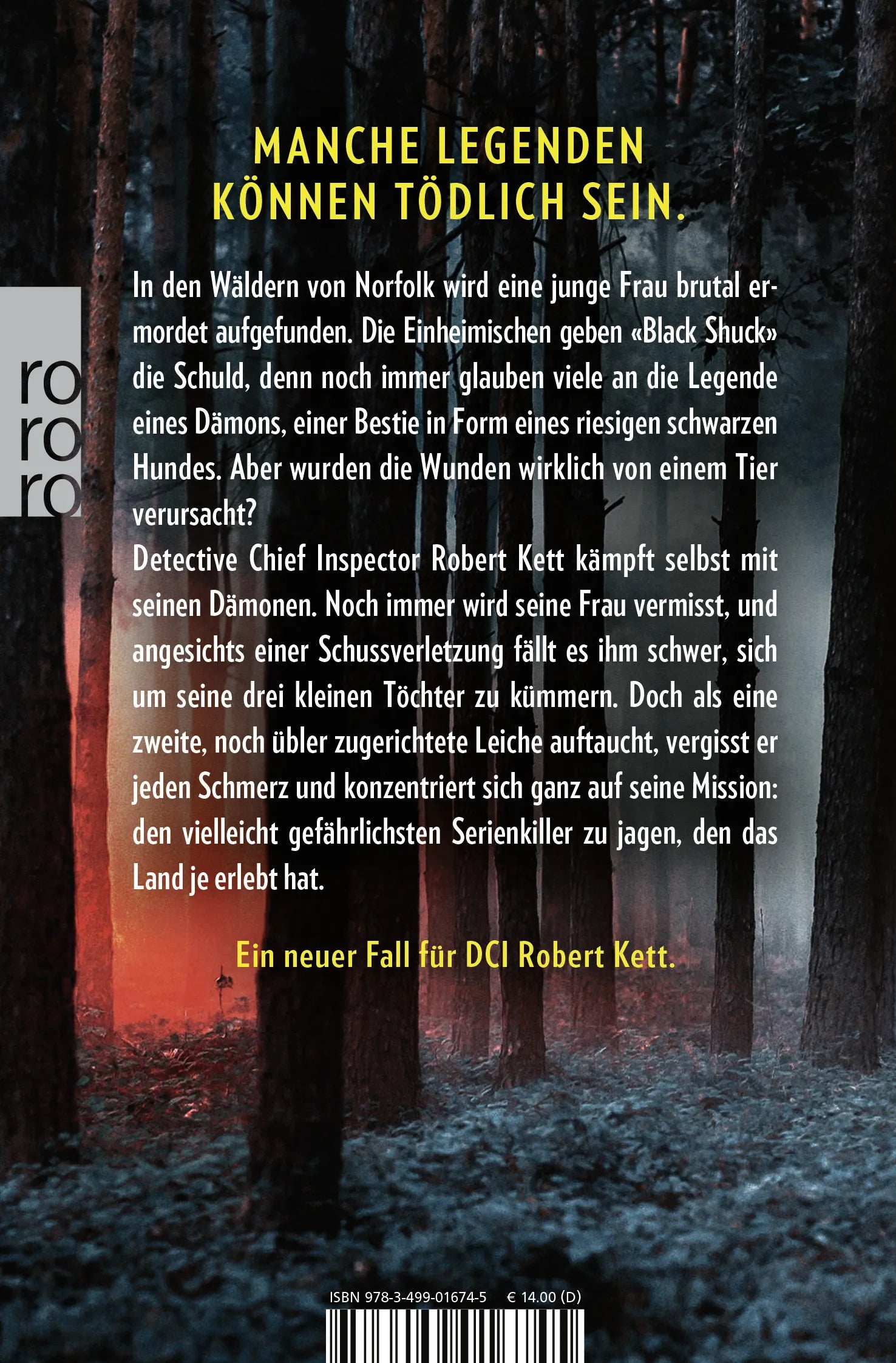 Buchrückseite von 'Die Schatten, die dich jagen' mit Klappentext - Taschenbuch