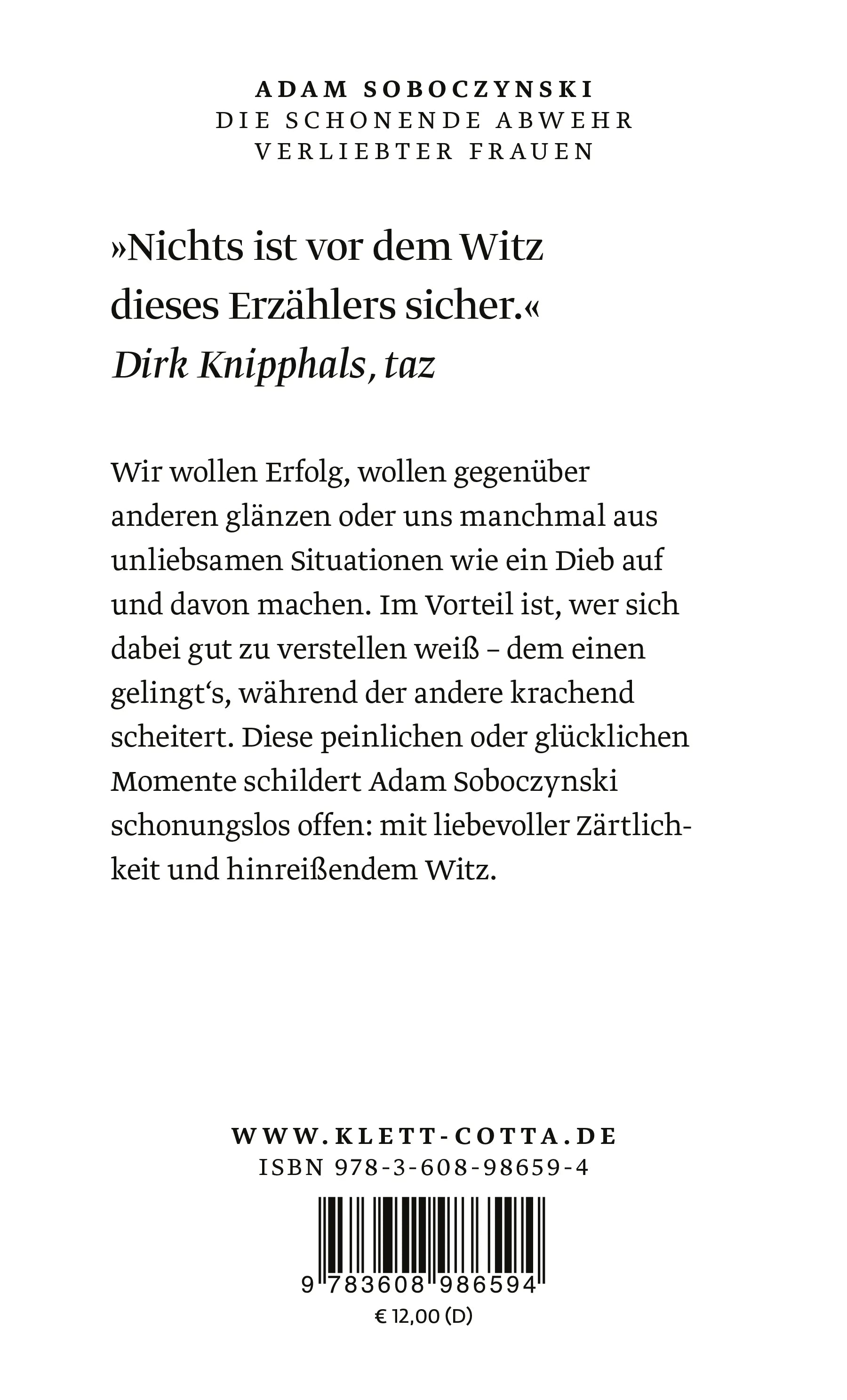 Buchrückseite von 'Die schonende Abwehr verliebter Frauen' mit Klappentext - Taschenbuch