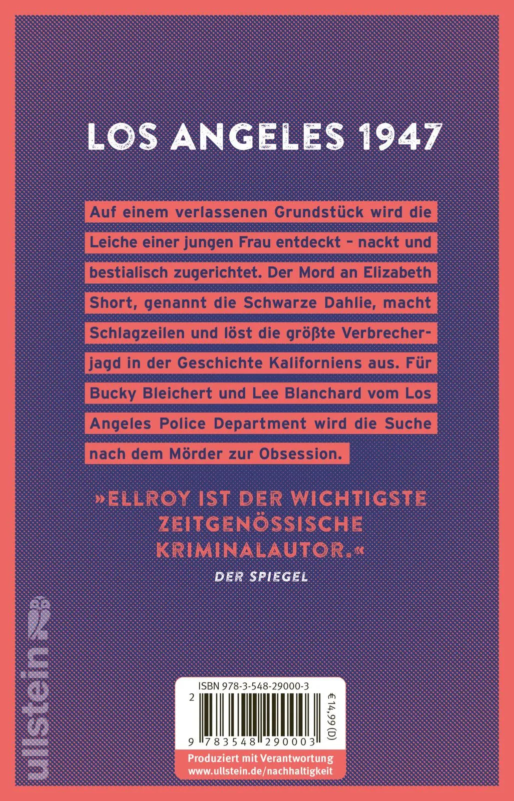 Buchrückseite von 'Die schwarze Dahlie' mit Klappentext - Taschenbuch
