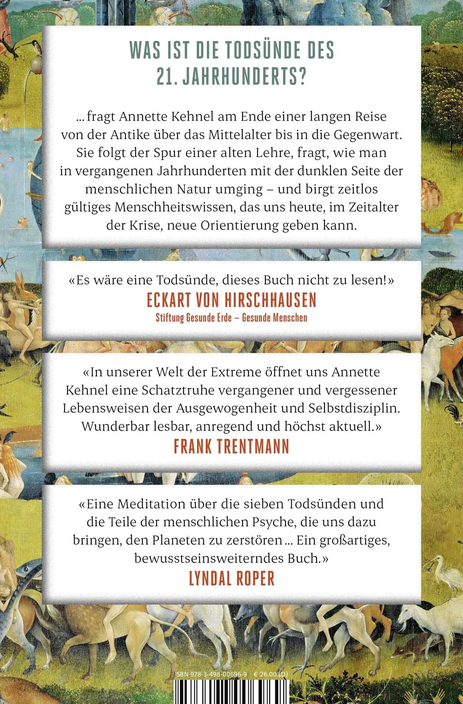 Buchrückseite von 'Die sieben Todsünden' mit Klappentext - Gebundene Ausgabe