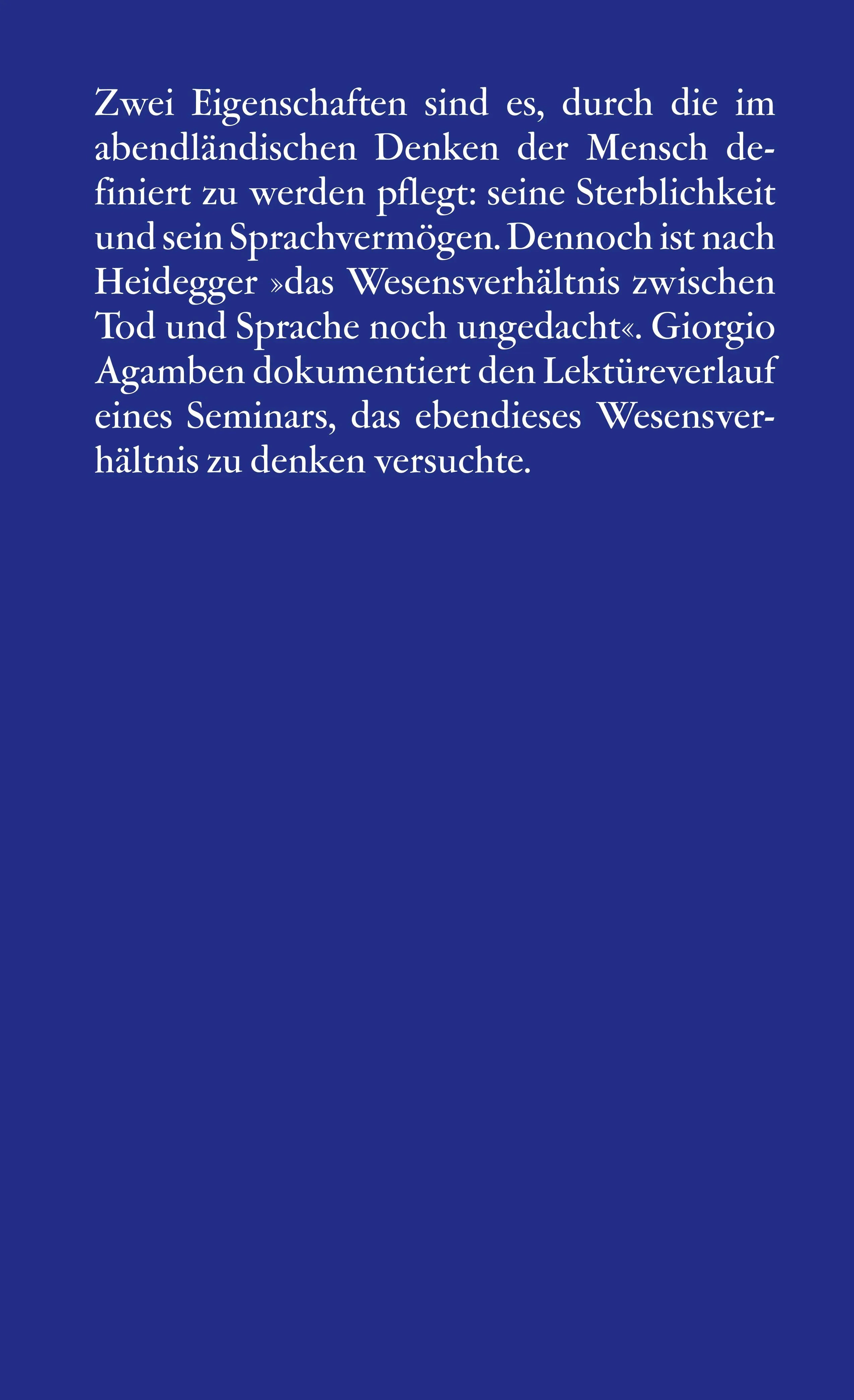 Buchrückseite von 'Die Sprache und der Tod' mit Klappentext - Taschenbuch